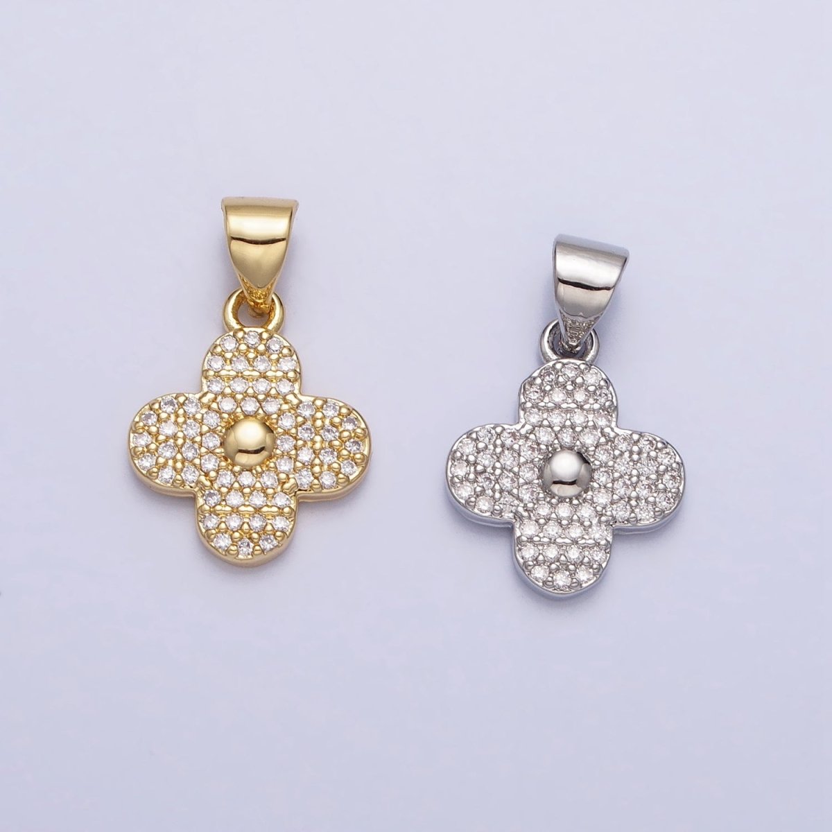 Gold, Silver Micro Paved CZ Quatrefoil Clover Pendant | AA309 AA310
