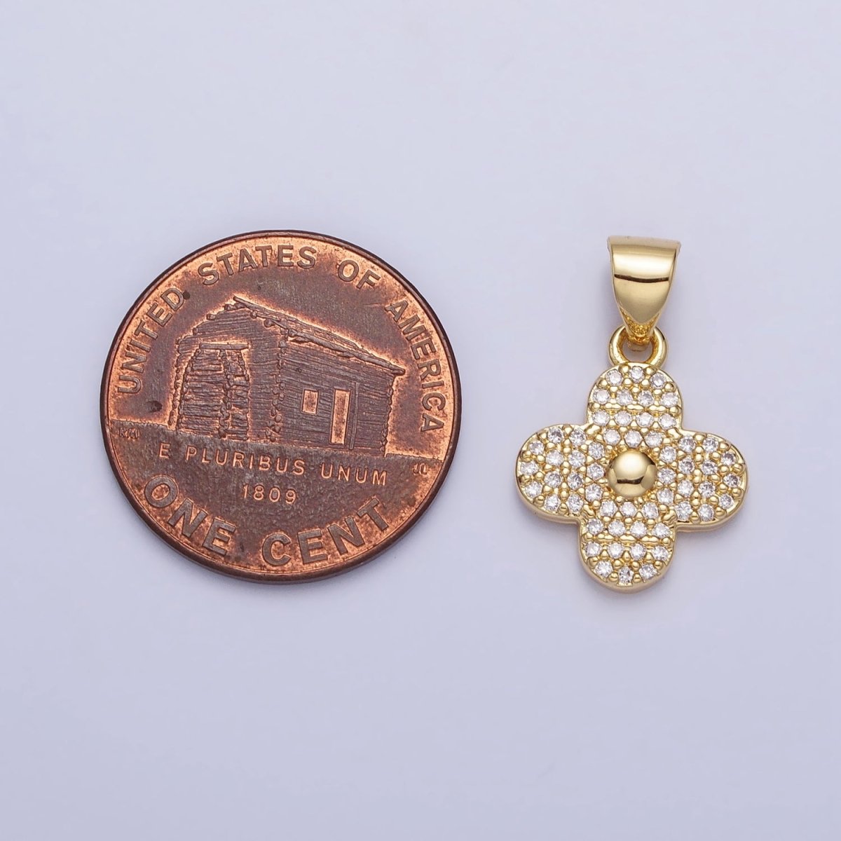 Gold, Silver Micro Paved CZ Quatrefoil Clover Pendant | AA309 AA310