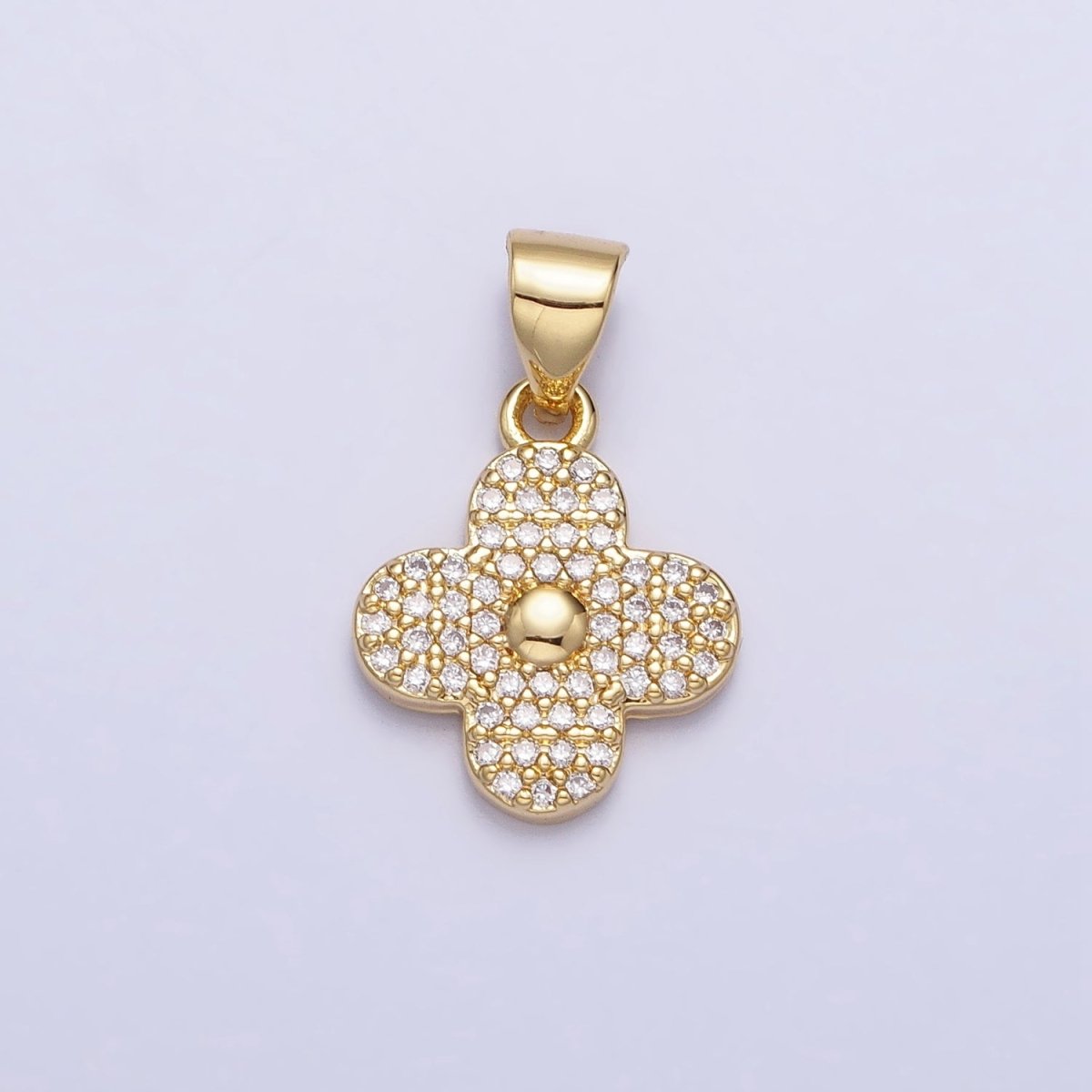 Gold, Silver Micro Paved CZ Quatrefoil Clover Pendant | AA309 AA310