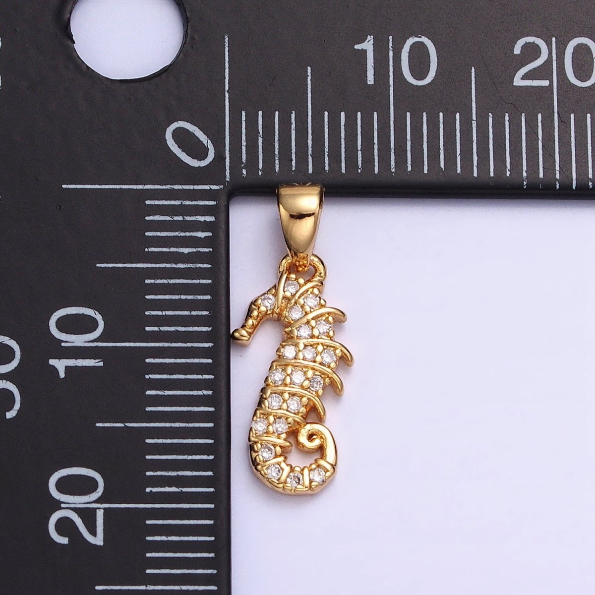 Gold, Silver Micro Paved CZ Seahorse Ocean Animal Mini Pendant | AA350 AA351