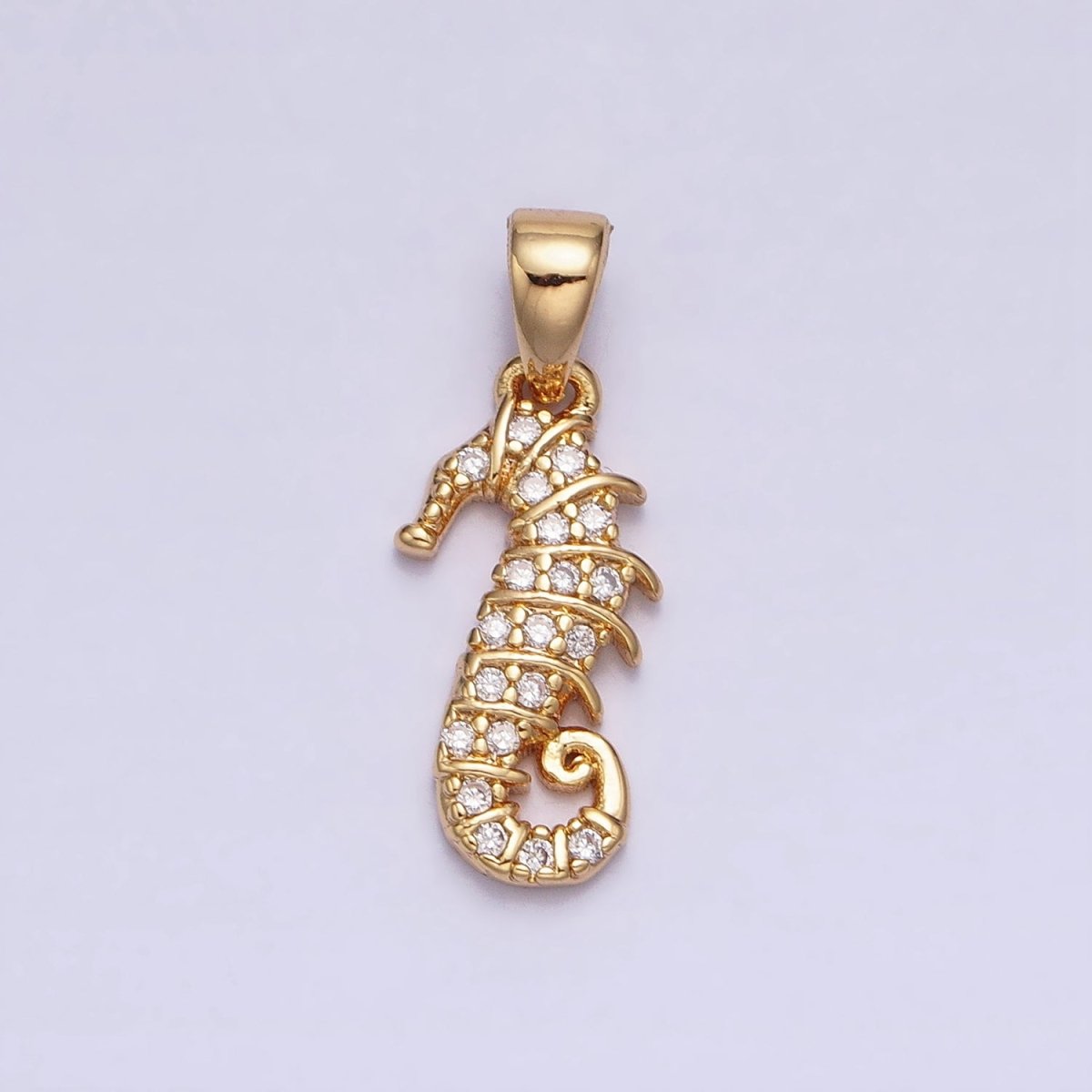 Gold, Silver Micro Paved CZ Seahorse Ocean Animal Mini Pendant | AA350 AA351
