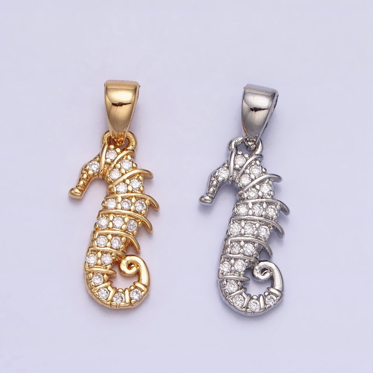 Gold, Silver Micro Paved CZ Seahorse Ocean Animal Mini Pendant | AA350 AA351
