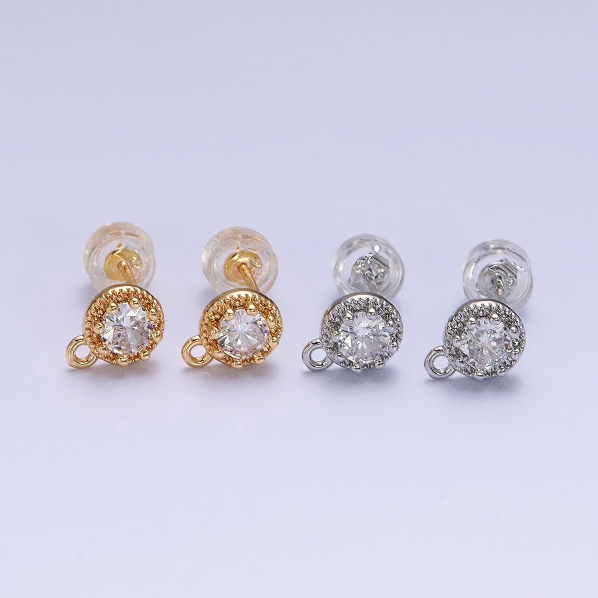Gold, Silver Mini 8mm Round Clear CZ Open Loop Stud Earrings Supply | Z-363 Z-364