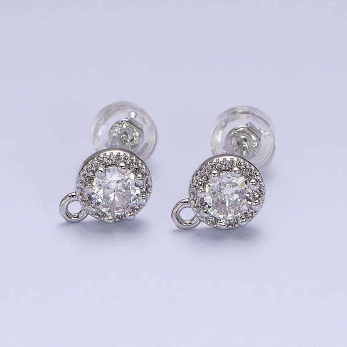 Gold, Silver Mini 8mm Round Clear CZ Open Loop Stud Earrings Supply | Z-363 Z-364