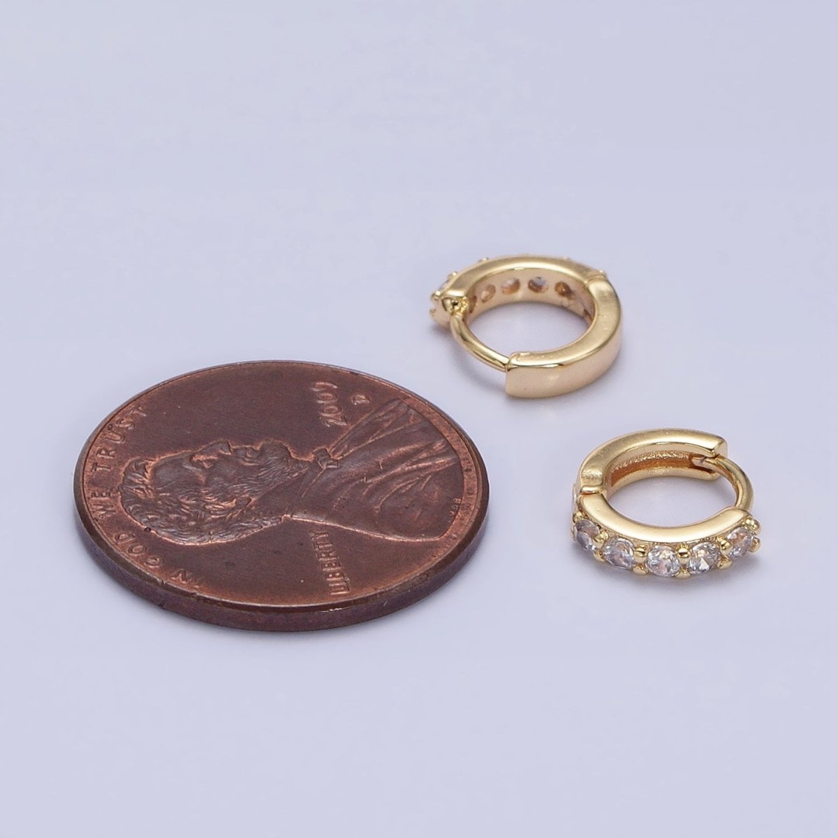 Gold, Silver Mini Cartilage Clear Micro Paved CZ Huggie Earrings | AB950 AB951