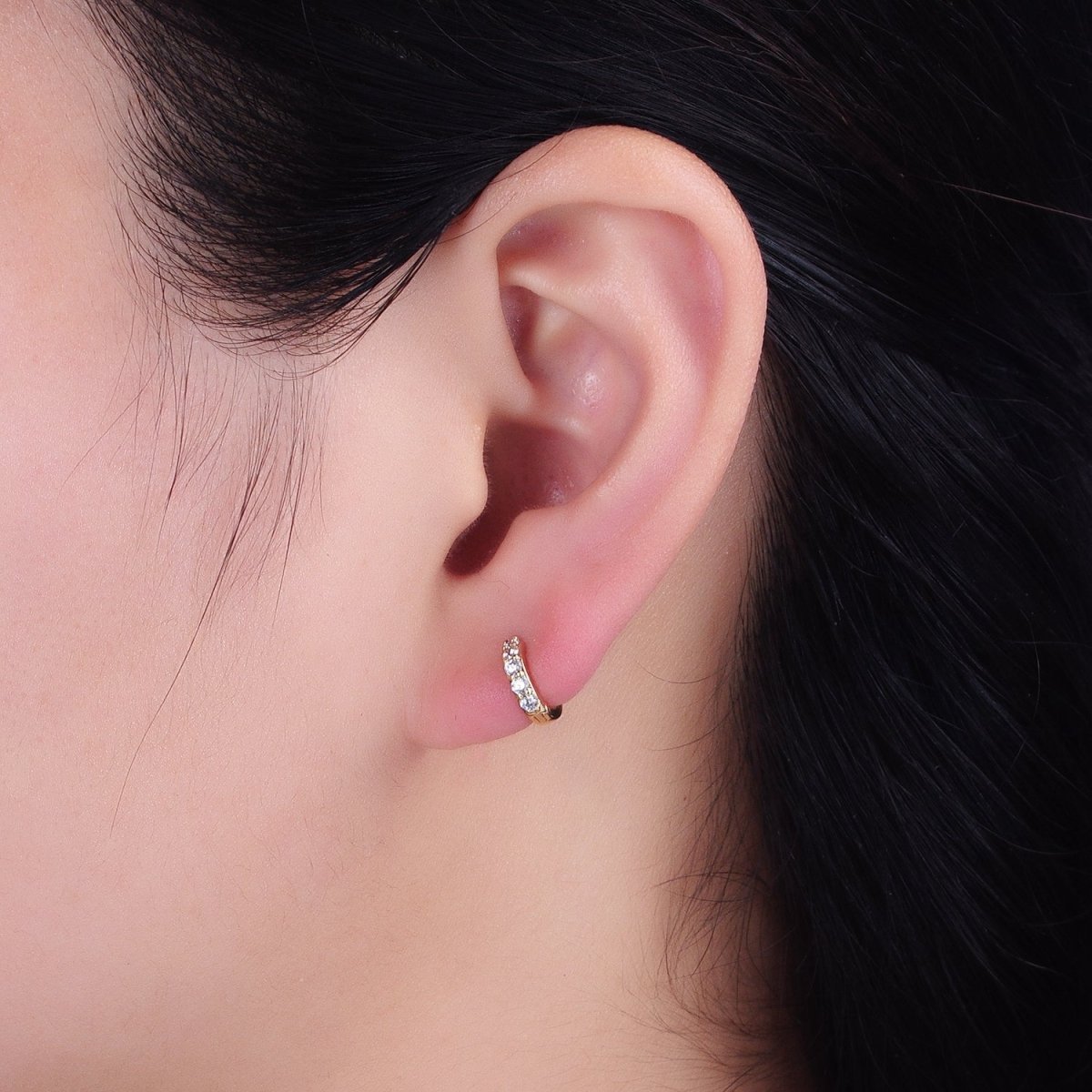 Gold, Silver Mini Cartilage Clear Micro Paved CZ Huggie Earrings | AB950 AB951