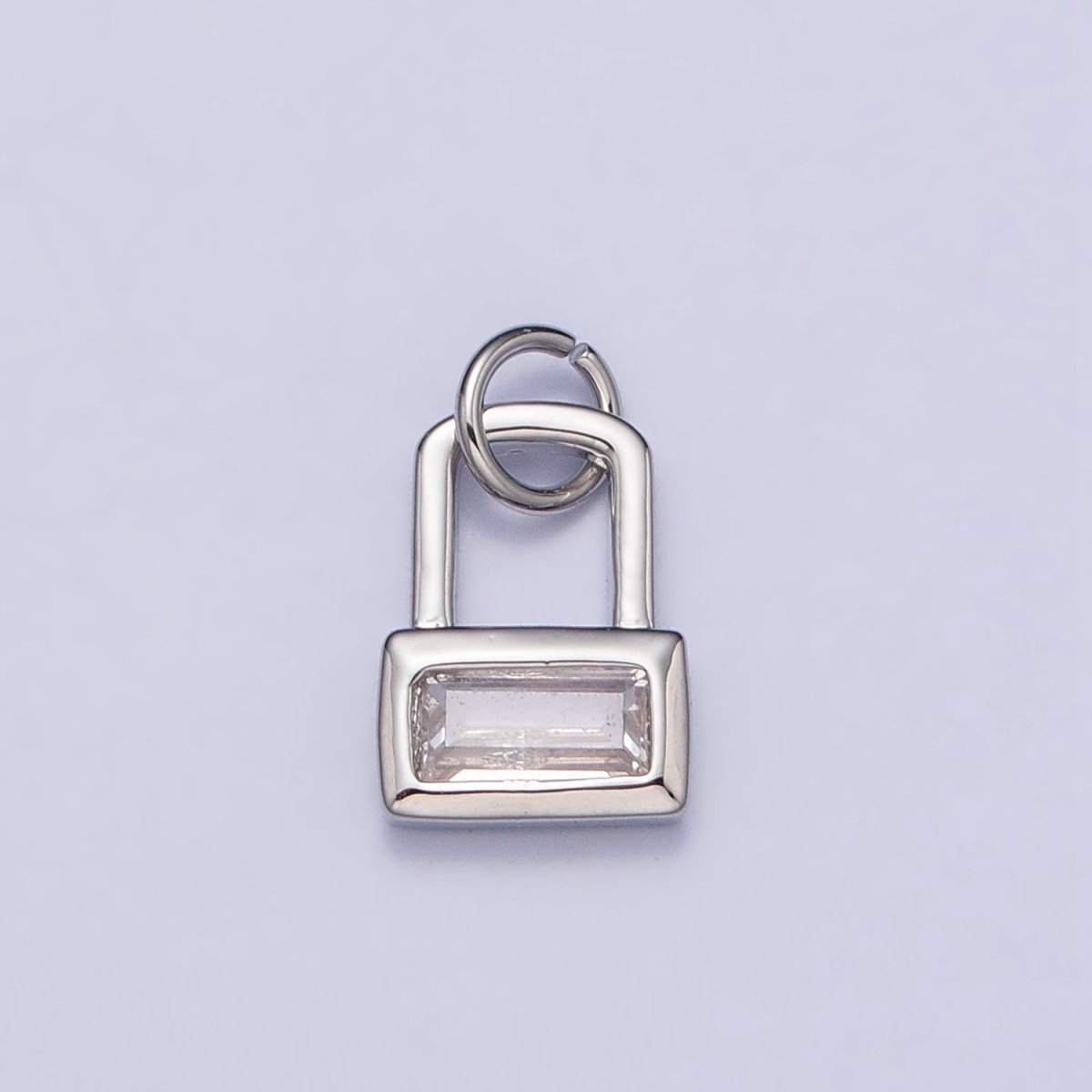 Gold, Silver Mini Clear Baguette CZ Padlock Add-On Charm | AC412 AC413