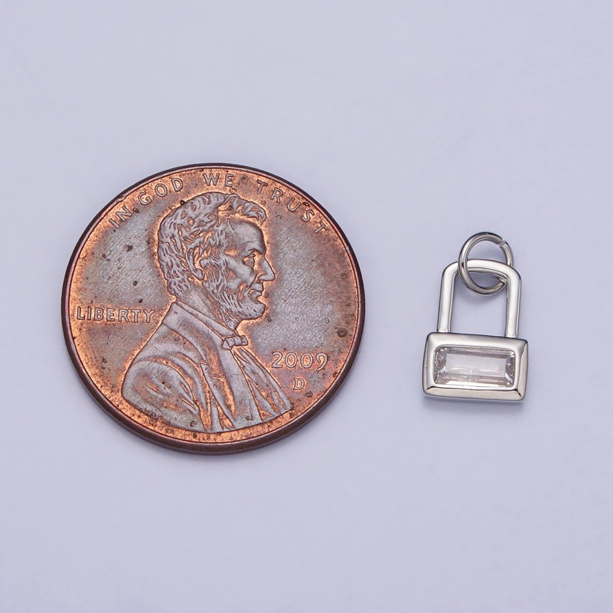 Gold, Silver Mini Clear Baguette CZ Padlock Add-On Charm | AC412 AC413