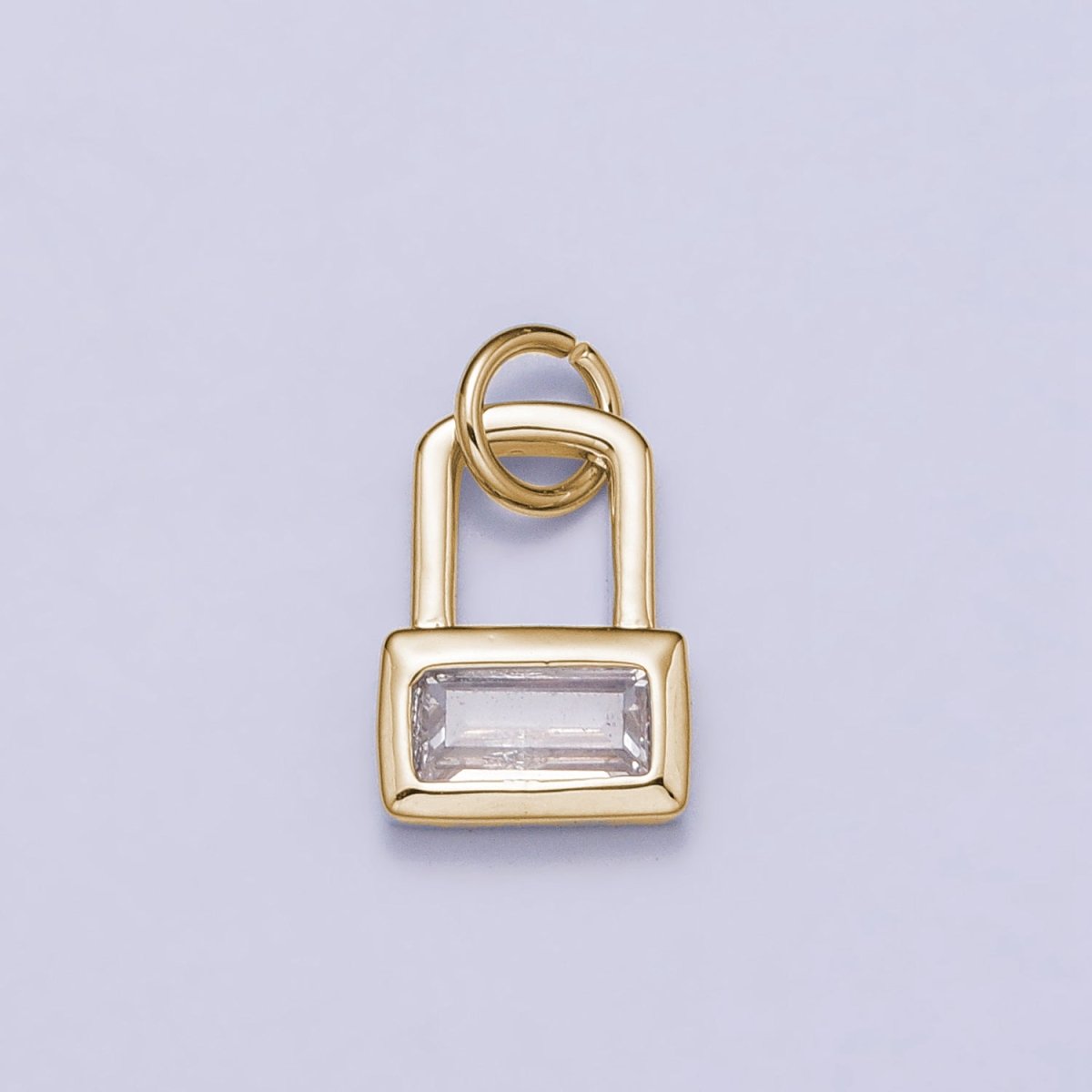 Gold, Silver Mini Clear Baguette CZ Padlock Add-On Charm | AC412 AC413