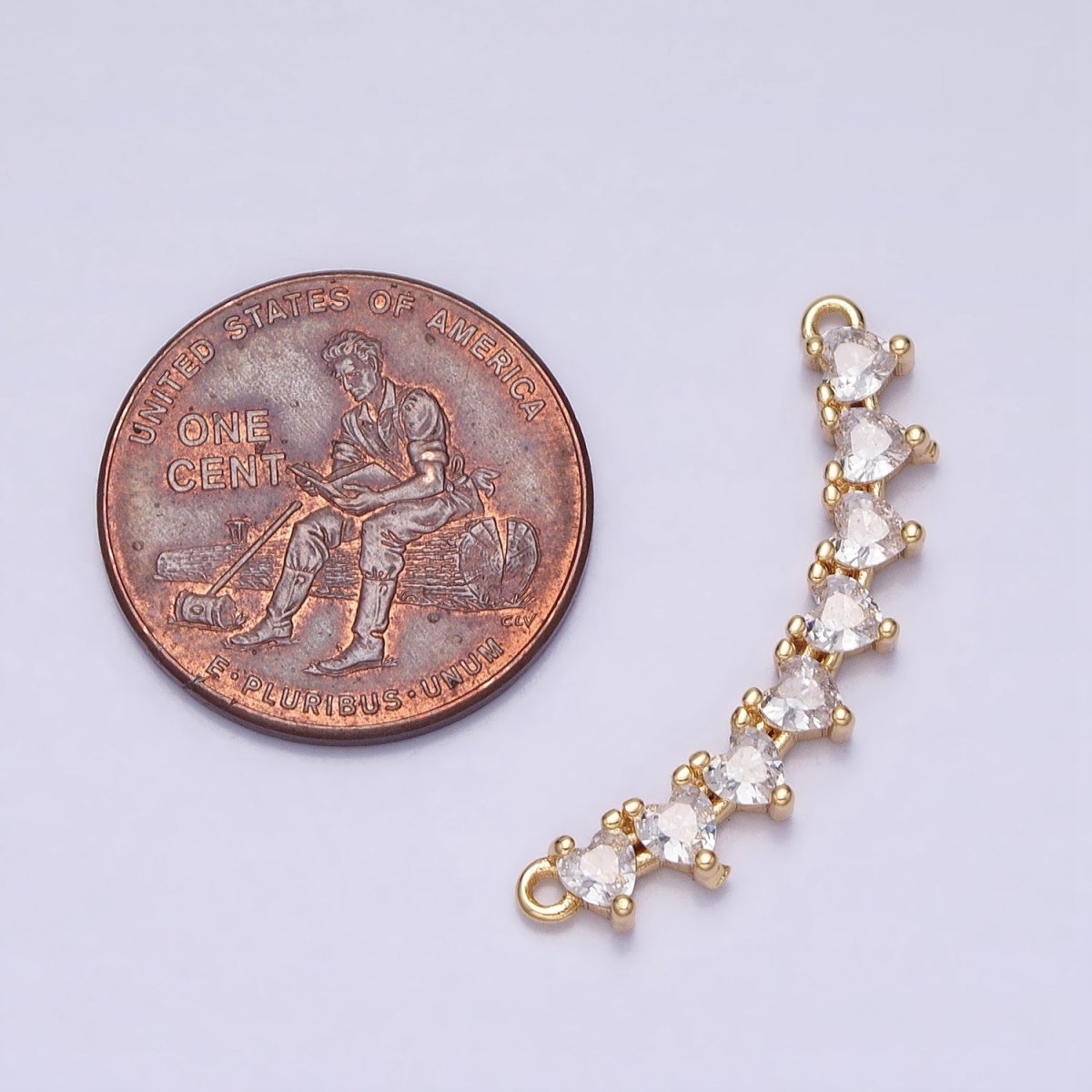 Gold, Silver Mini Clear Heart CZ Lined 27.5mm Curved Connector | Y-849