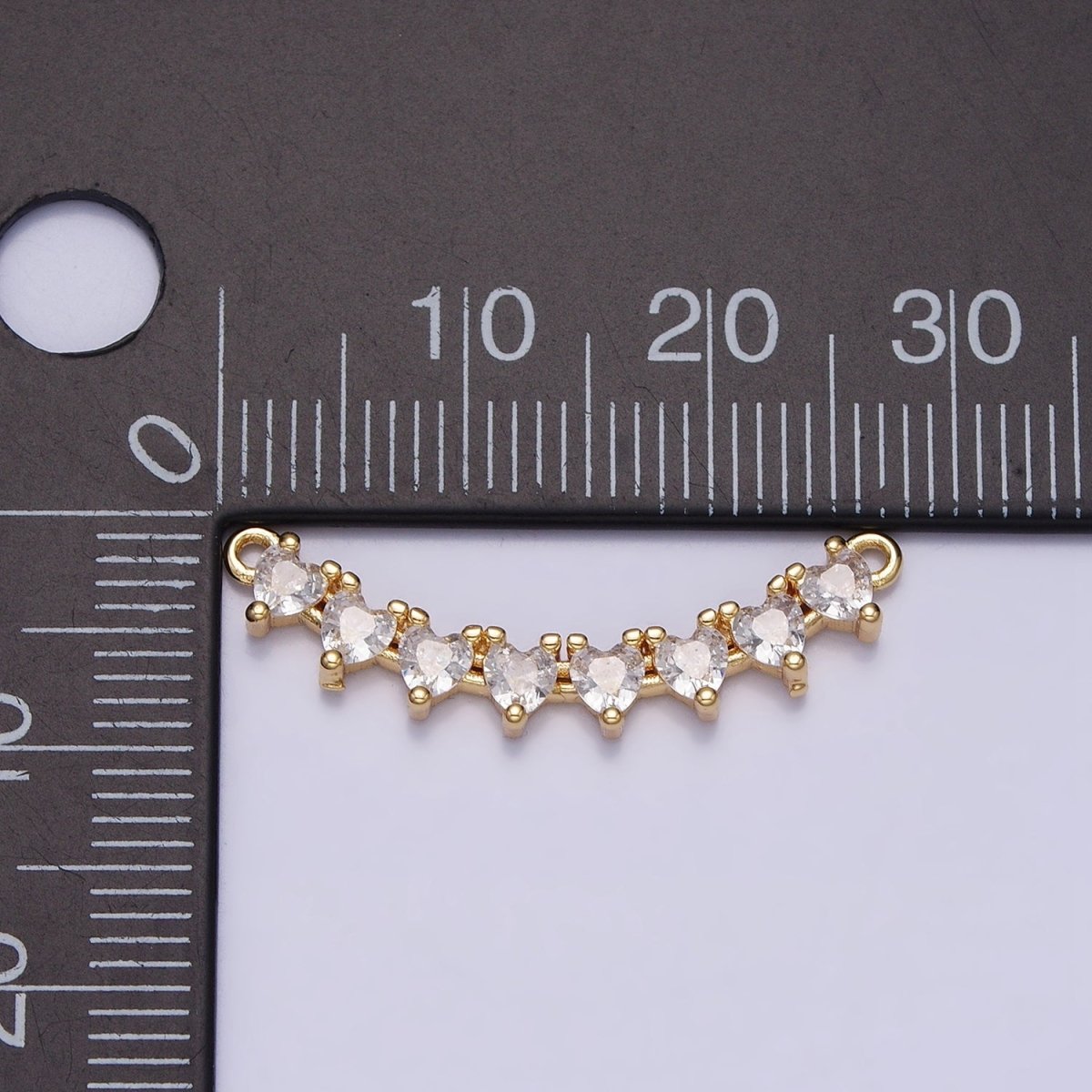 Gold, Silver Mini Clear Heart CZ Lined 27.5mm Curved Connector | Y-849