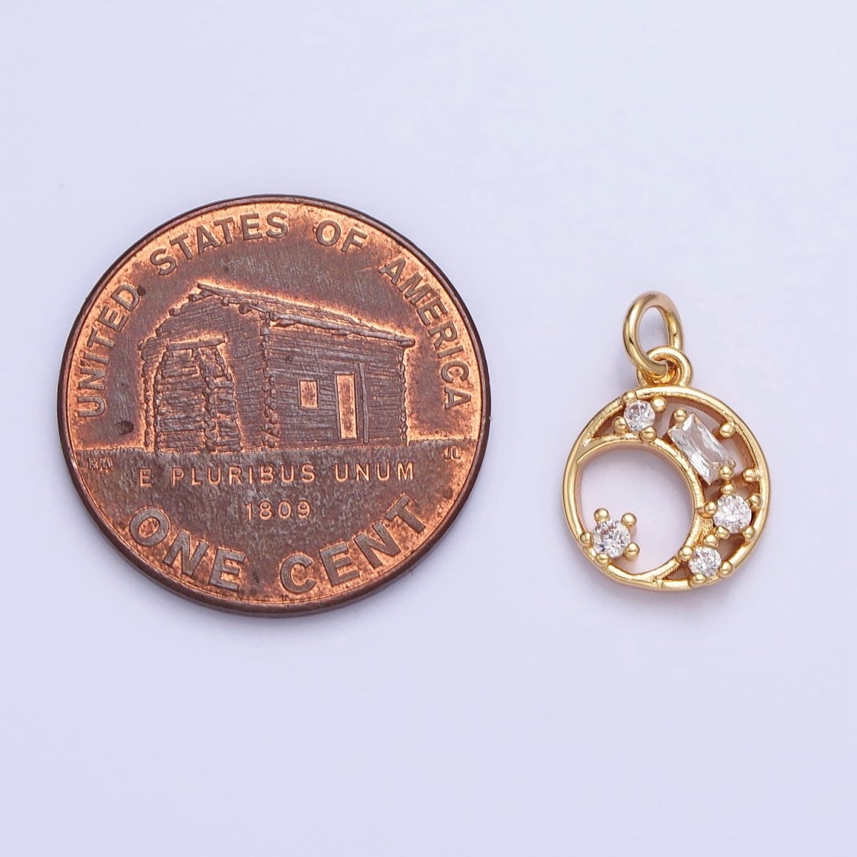 Gold, Silver Mini Crescent Moon Charm CZ Sun Celestial Add-On Charm | AC753 AC754