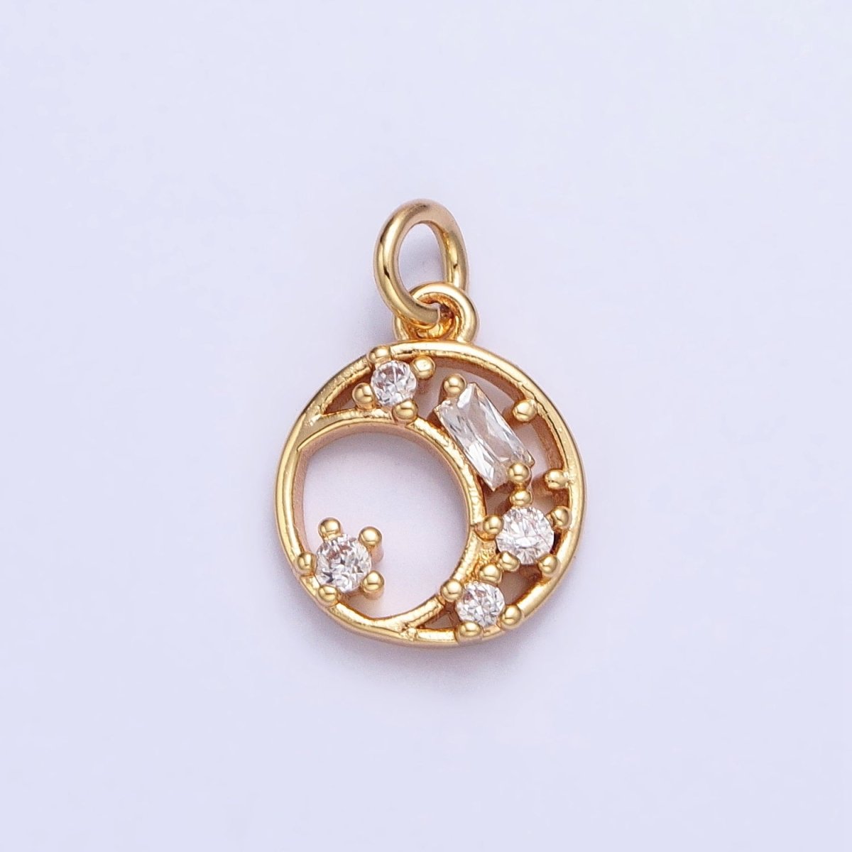 Gold, Silver Mini Crescent Moon Charm CZ Sun Celestial Add-On Charm | AC753 AC754