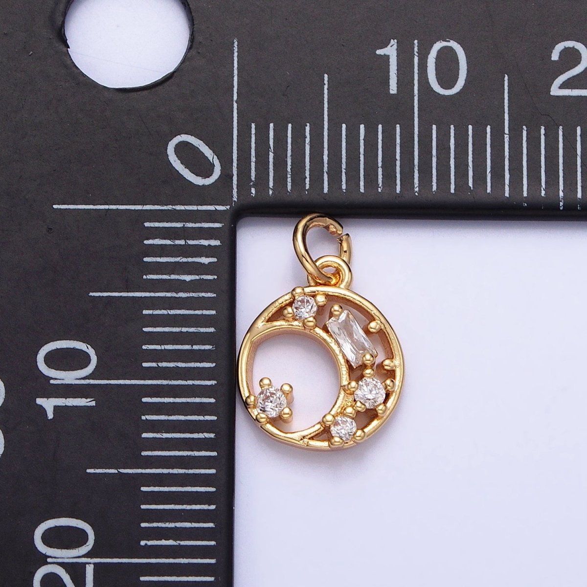 Gold, Silver Mini Crescent Moon Charm CZ Sun Celestial Add-On Charm | AC753 AC754