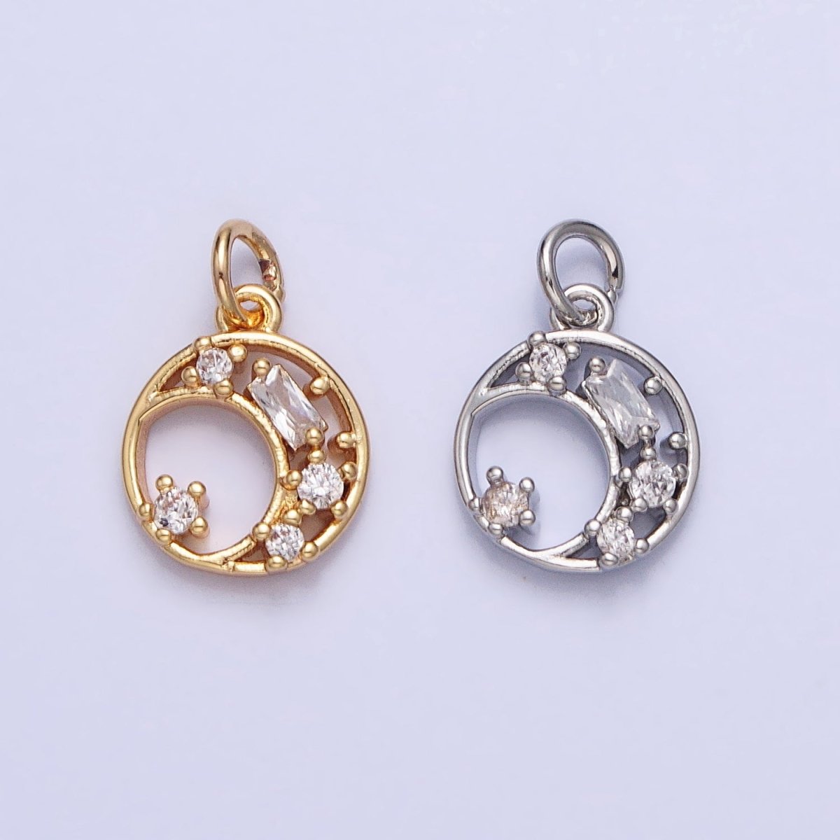 Gold, Silver Mini Crescent Moon Charm CZ Sun Celestial Add-On Charm | AC753 AC754