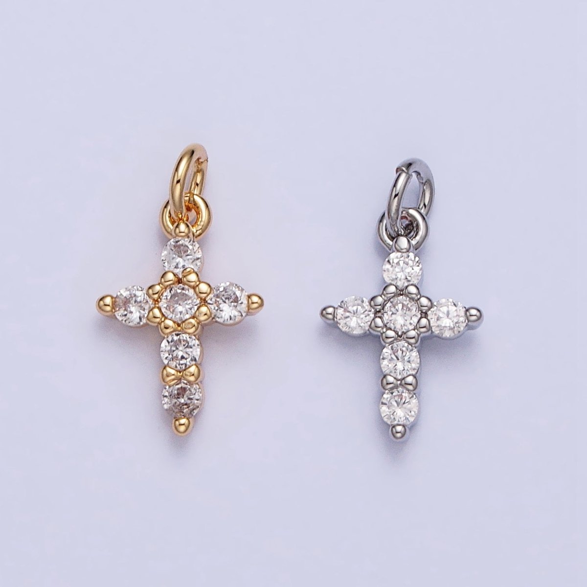 Gold, Silver Mini Cross Charm CZ Religious Add-On Charm | AC-725 AC-726