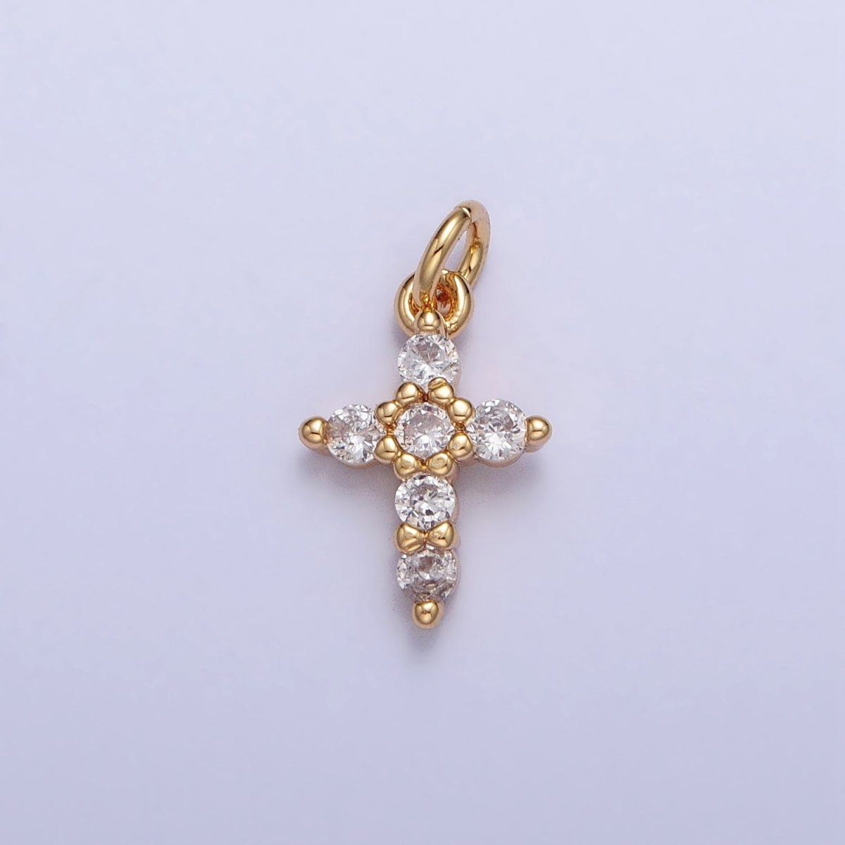 Gold, Silver Mini Cross Charm CZ Religious Add-On Charm | AC-725 AC-726