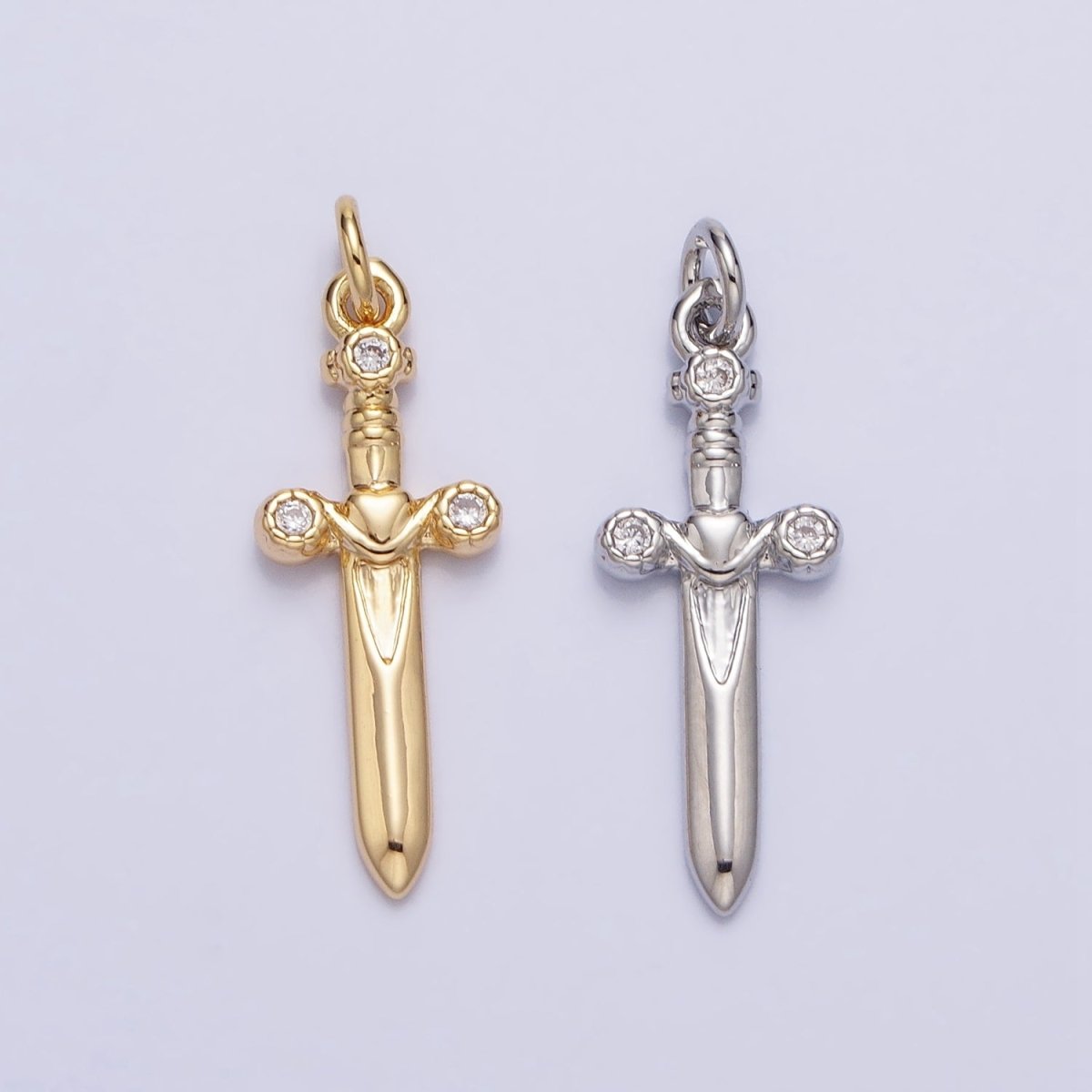 Gold, Silver Mini Dagger Sword Weapon CZ Add-On Charm | AC397 AC947