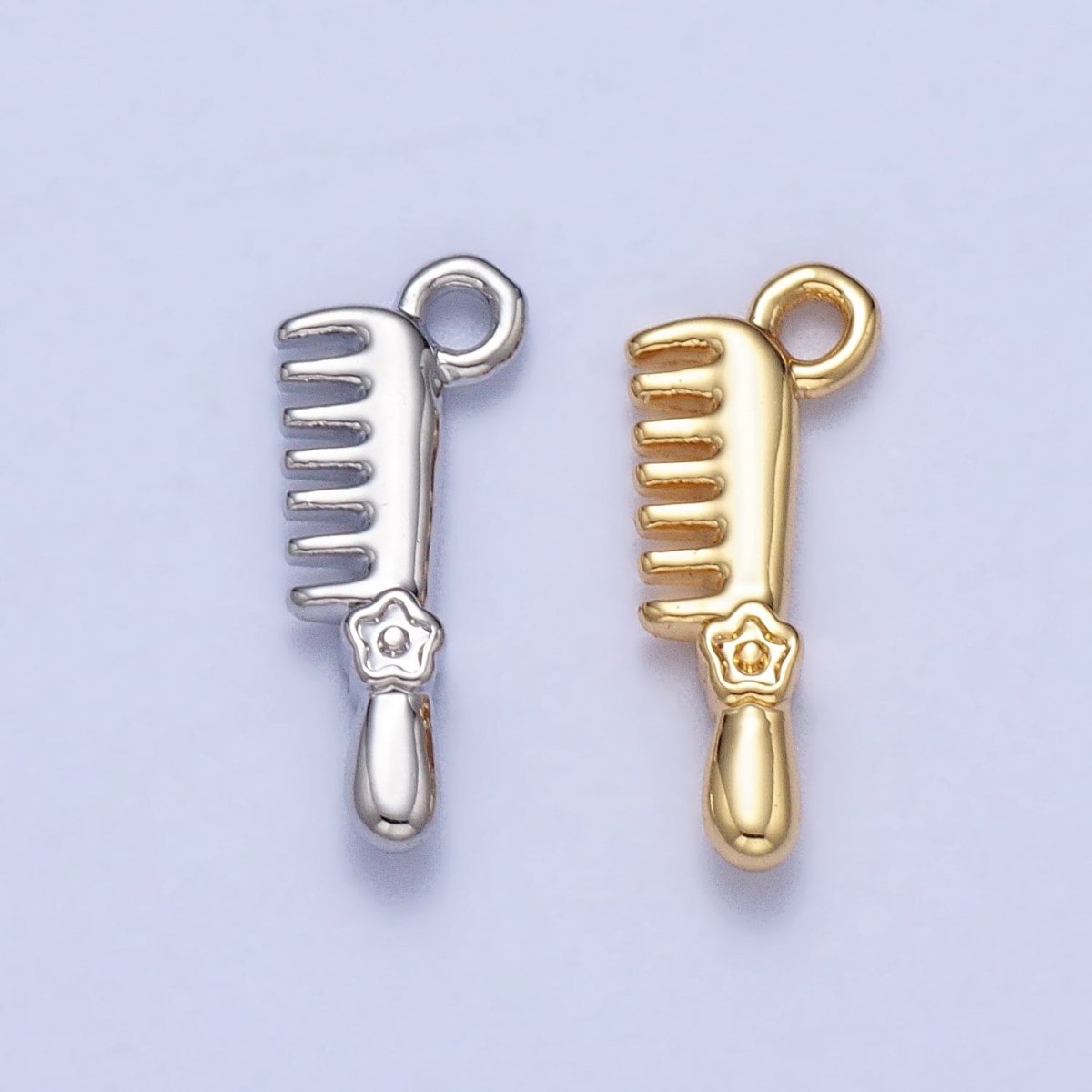 Gold, Silver Mini Flower-Themed Hairbrush Comb Add-On Charm | AC044