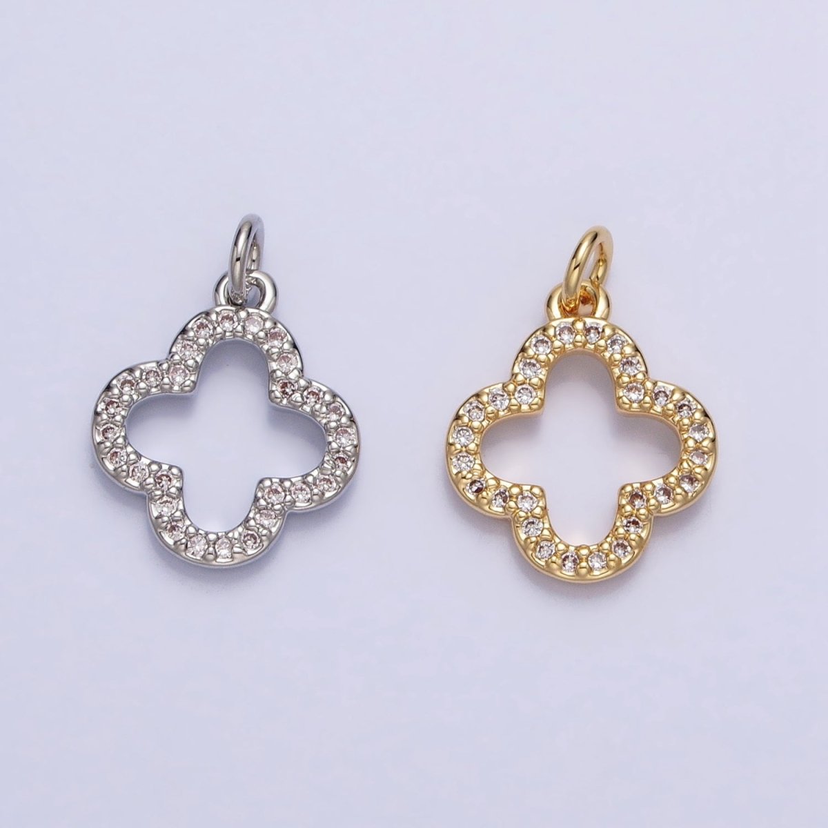 Gold, Silver Mini Lucky Four-Leaf Clover Quatrefoil Open Charm | AC-733 AC-734