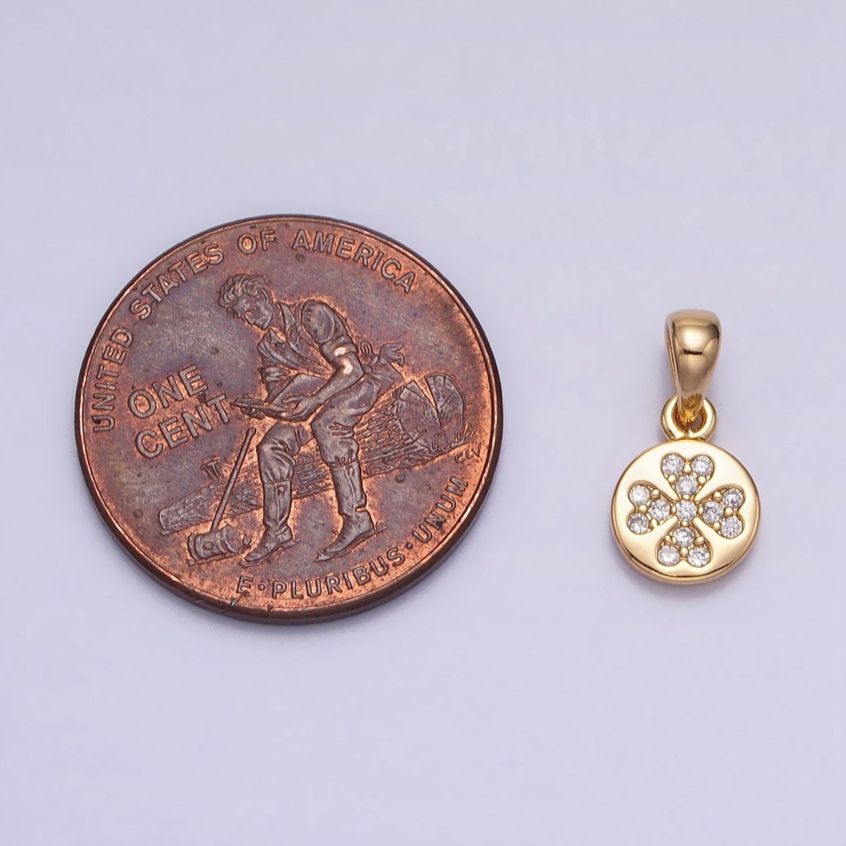 Gold, Silver Mini Micro Paved CZ Love Clover Quatrefoil 6.6mm Round Pendant | AA347 AA348