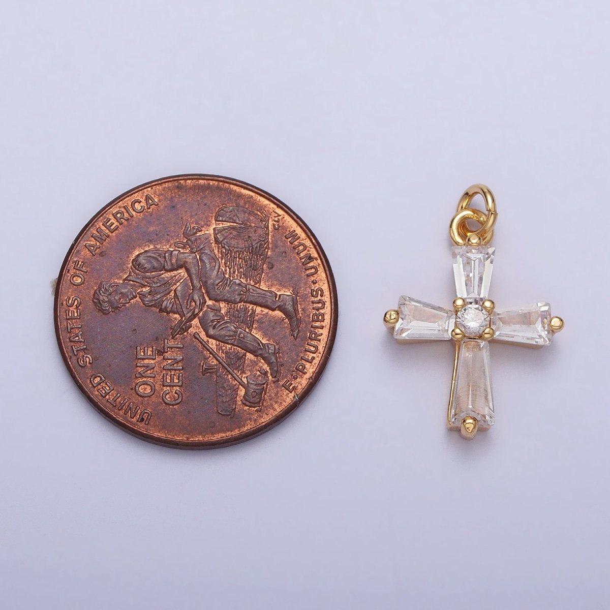 Gold, Silver Mini Religious Cross Clear Baguette CZ Add-On Charm | AC-211 AC-212