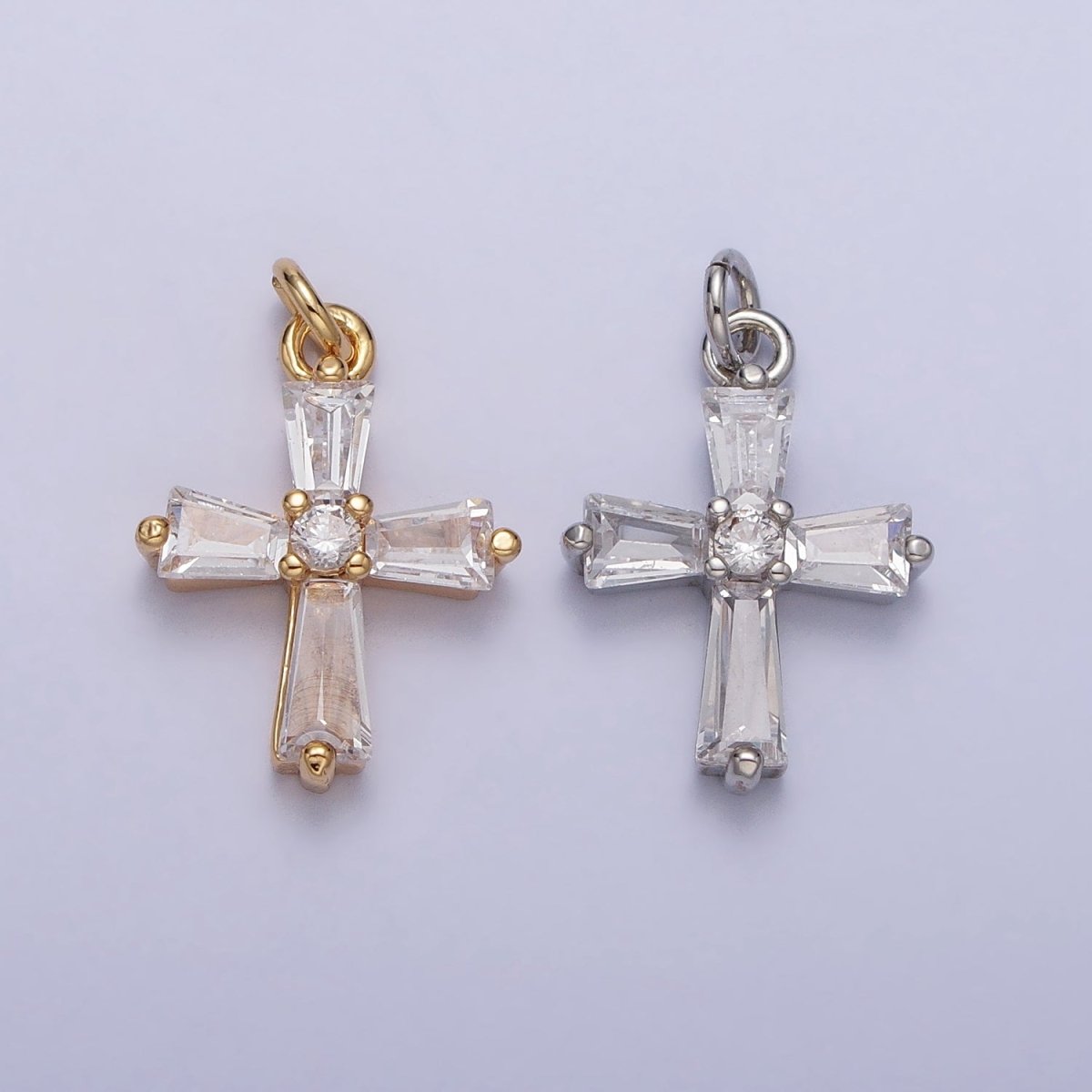 Gold, Silver Mini Religious Cross Clear Baguette CZ Add-On Charm | AC-211 AC-212