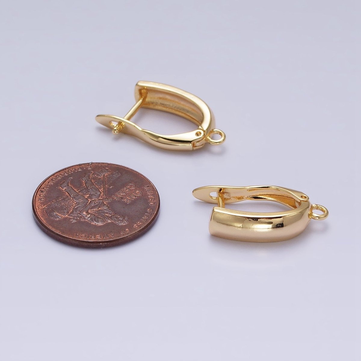 Gold, Silver Minimalist Flat Rectangular Open Loop English Lock Earrings Supply | Z-294 Z-295