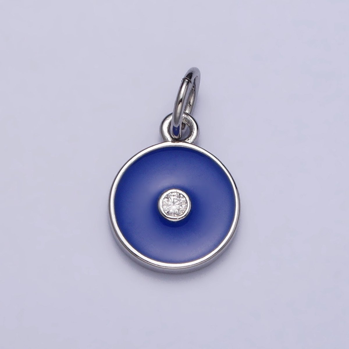 Gold, Silver Minimalist Red, Pink, Blue Enamel Clear CZ Round Coin Charm | AC1024 - AC1029