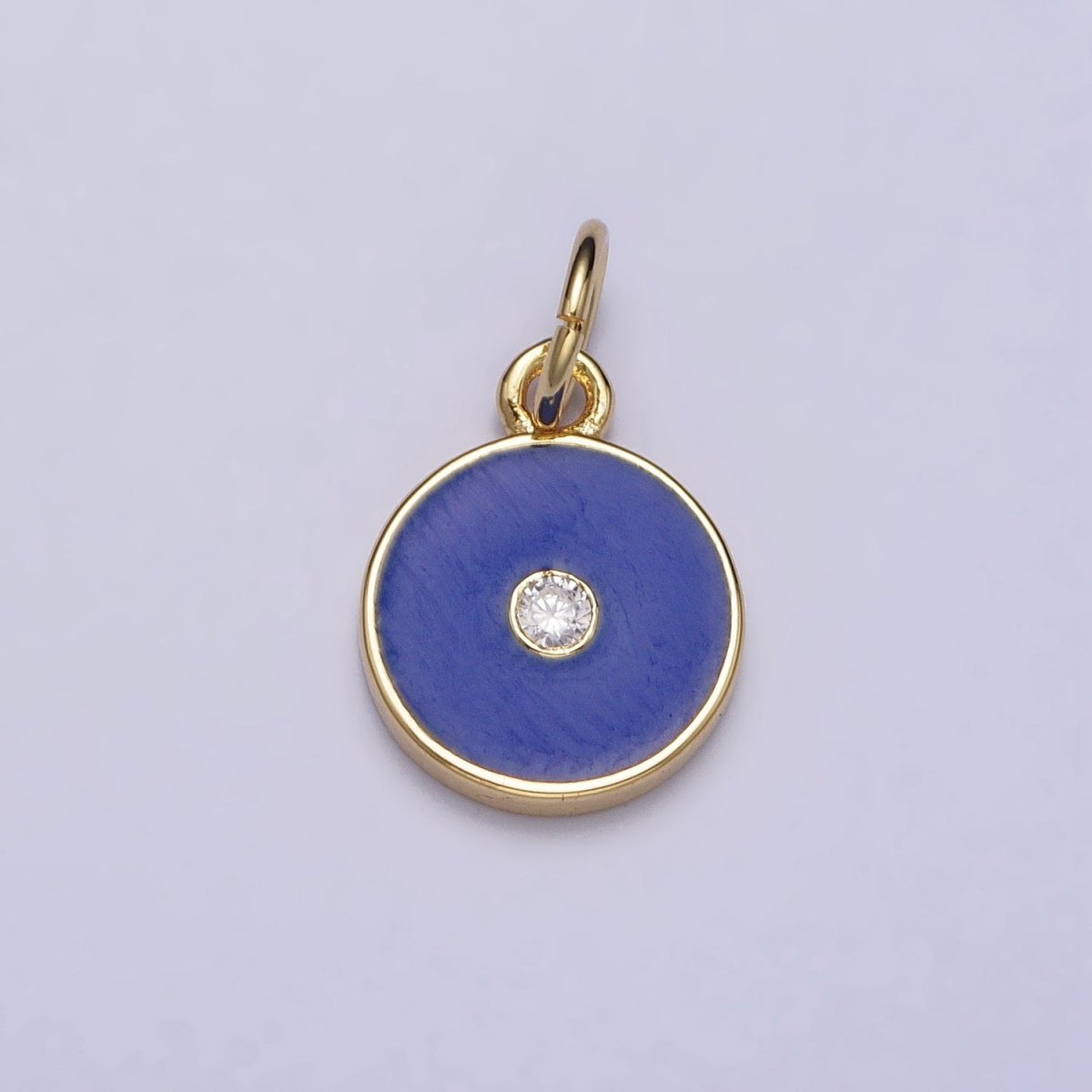 Gold, Silver Minimalist Red, Pink, Blue Enamel Clear CZ Round Coin Charm | AC1024 - AC1029