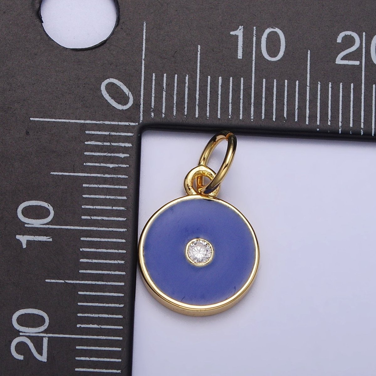 Gold, Silver Minimalist Red, Pink, Blue Enamel Clear CZ Round Coin Charm | AC1024 - AC1029