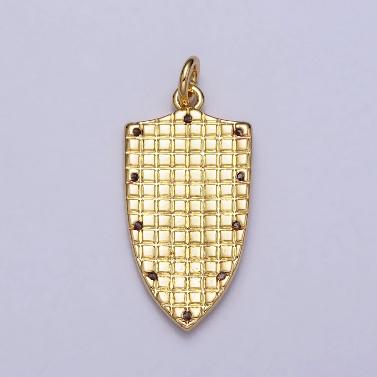 Gold, Silver Mother Mary Lady Guadalupe Lined CZ Dotted Shield Charm | AC975 AC1010