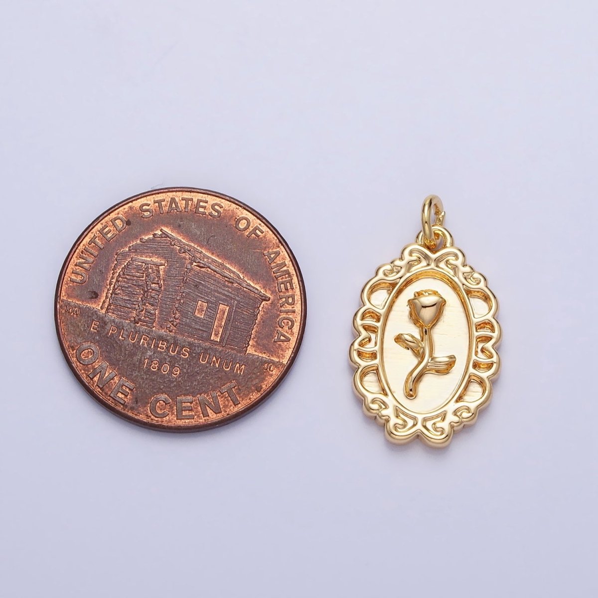 Gold, Silver Nature Rose Flower Oval Frame Charm in Gold & Silver | AC-761 AC-762