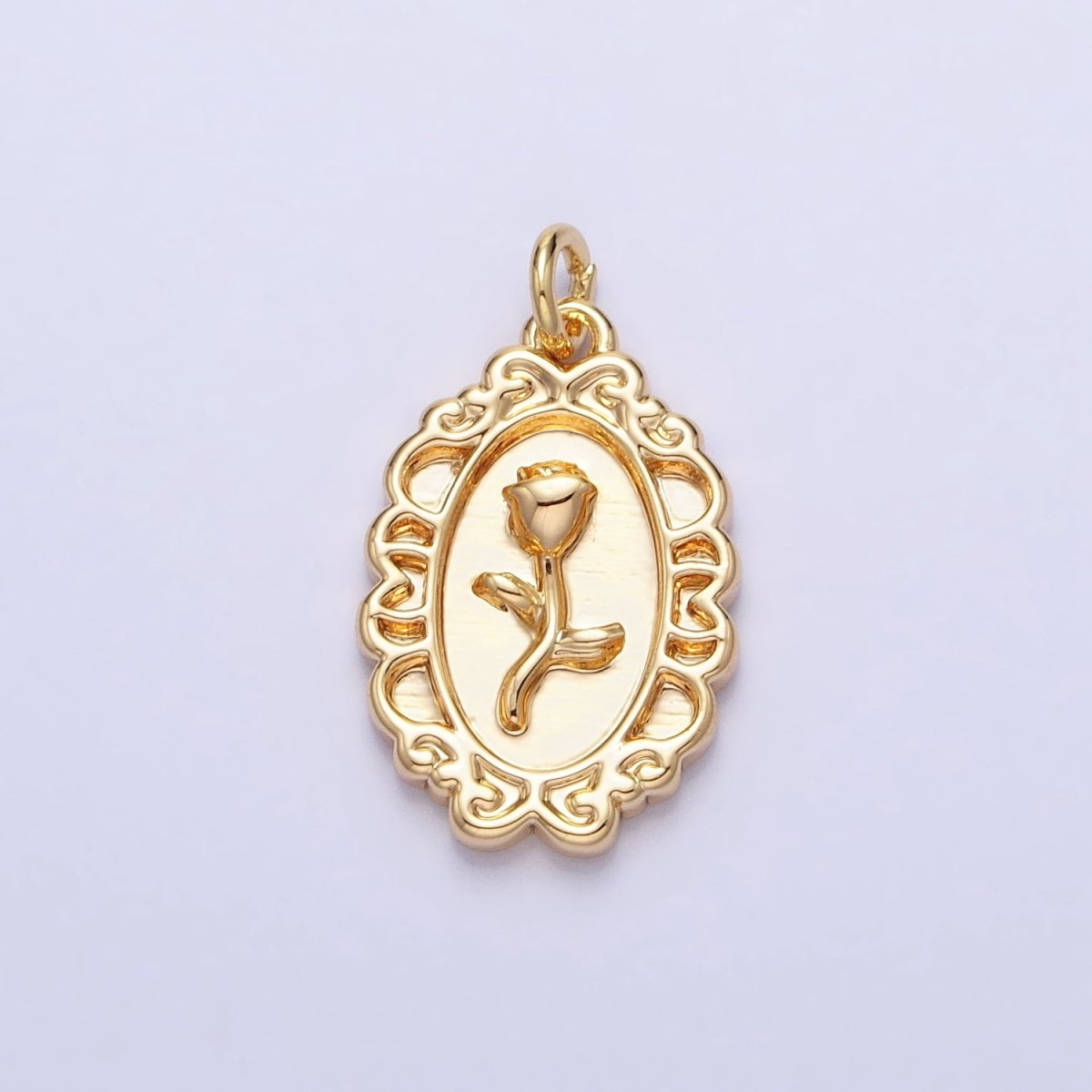 Gold, Silver Nature Rose Flower Oval Frame Charm in Gold & Silver | AC-761 AC-762