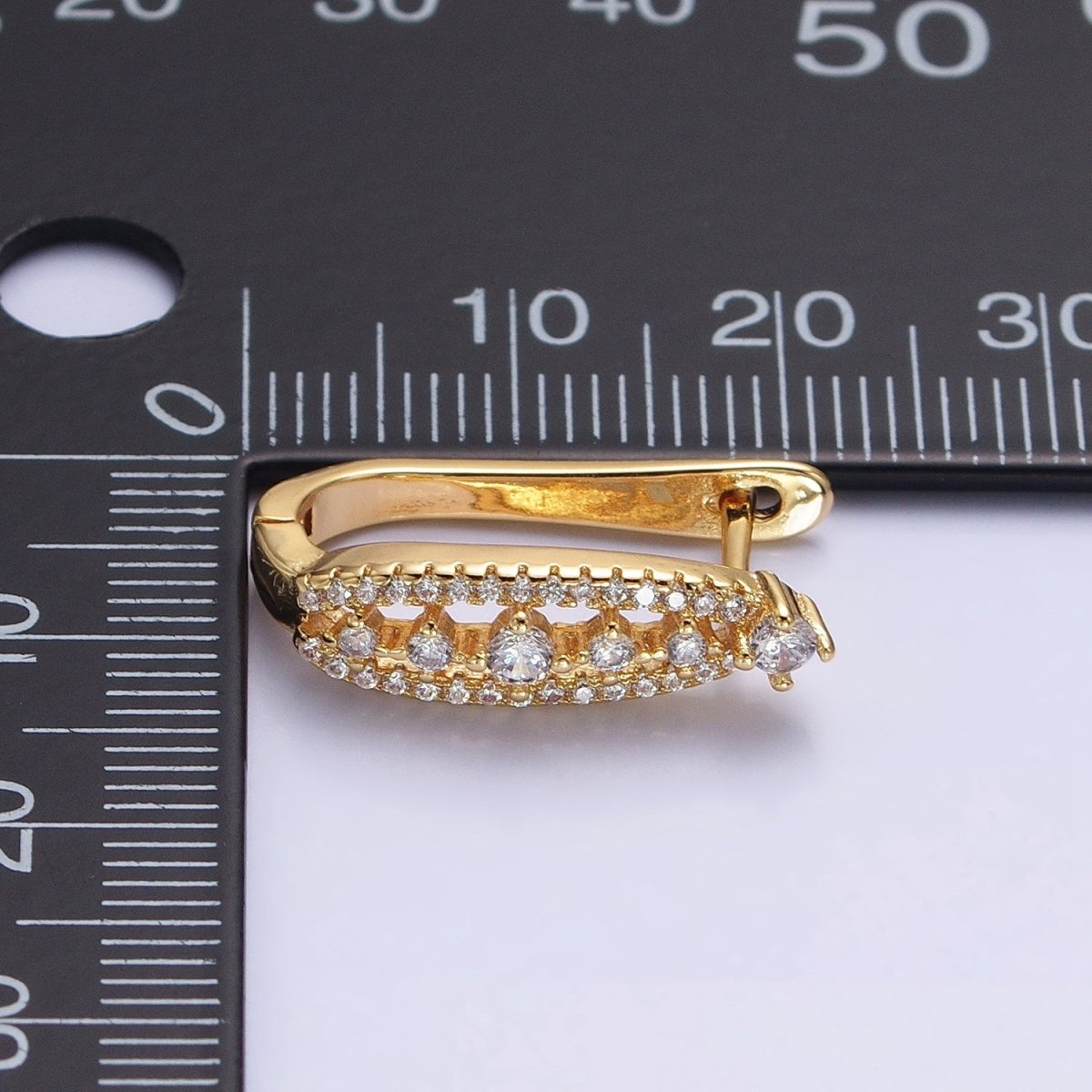 Gold, Silver Oblong Clear Micro Paved Linear English Lock Earrings in Silver & Gold | AB655 AB834