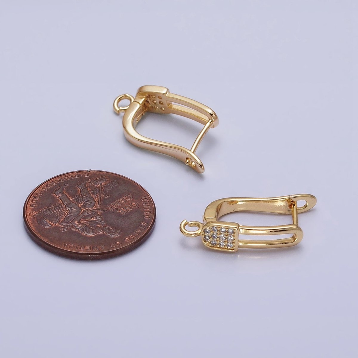 Gold. Silver Paperclip Micro Paved CZ Open Loop English Lock Earrings Supply in Gold & Silver | Z-286 Z-287
