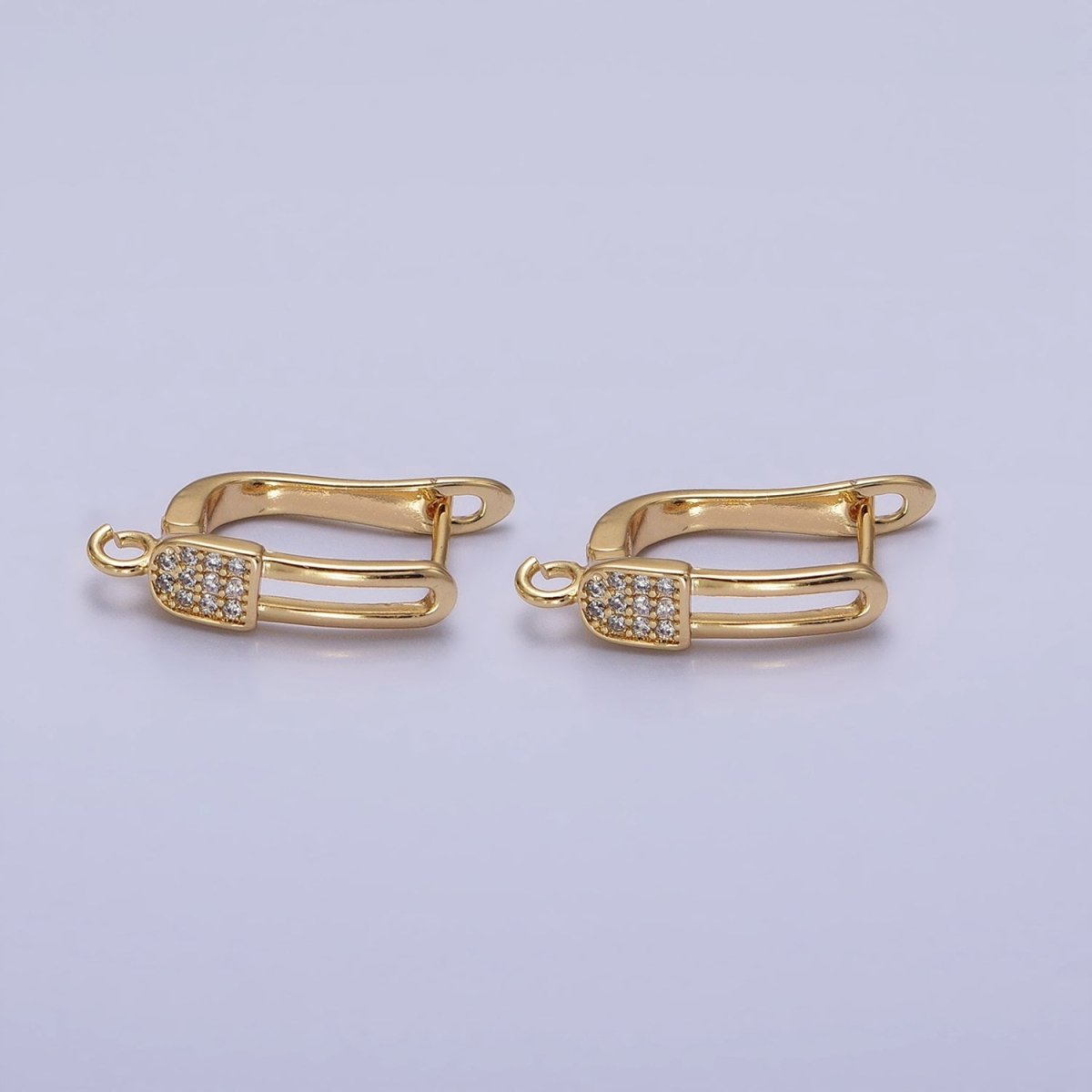 Gold. Silver Paperclip Micro Paved CZ Open Loop English Lock Earrings Supply in Gold & Silver | Z-286 Z-287