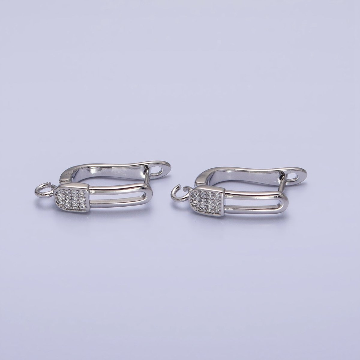 Gold. Silver Paperclip Micro Paved CZ Open Loop English Lock Earrings Supply in Gold & Silver | Z-286 Z-287