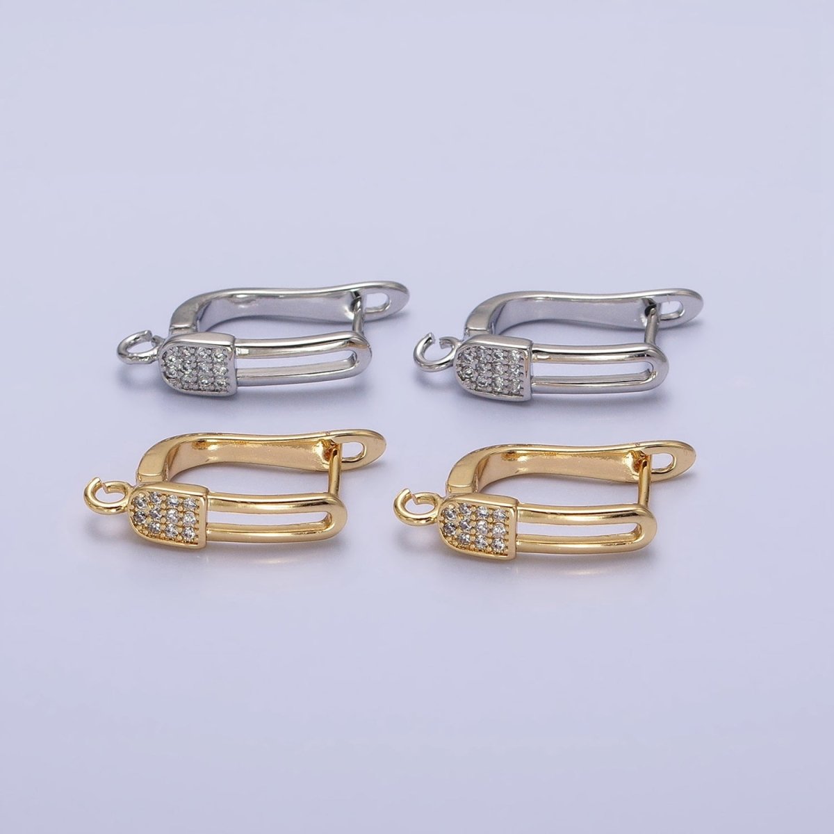 Gold. Silver Paperclip Micro Paved CZ Open Loop English Lock Earrings Supply in Gold & Silver | Z-286 Z-287