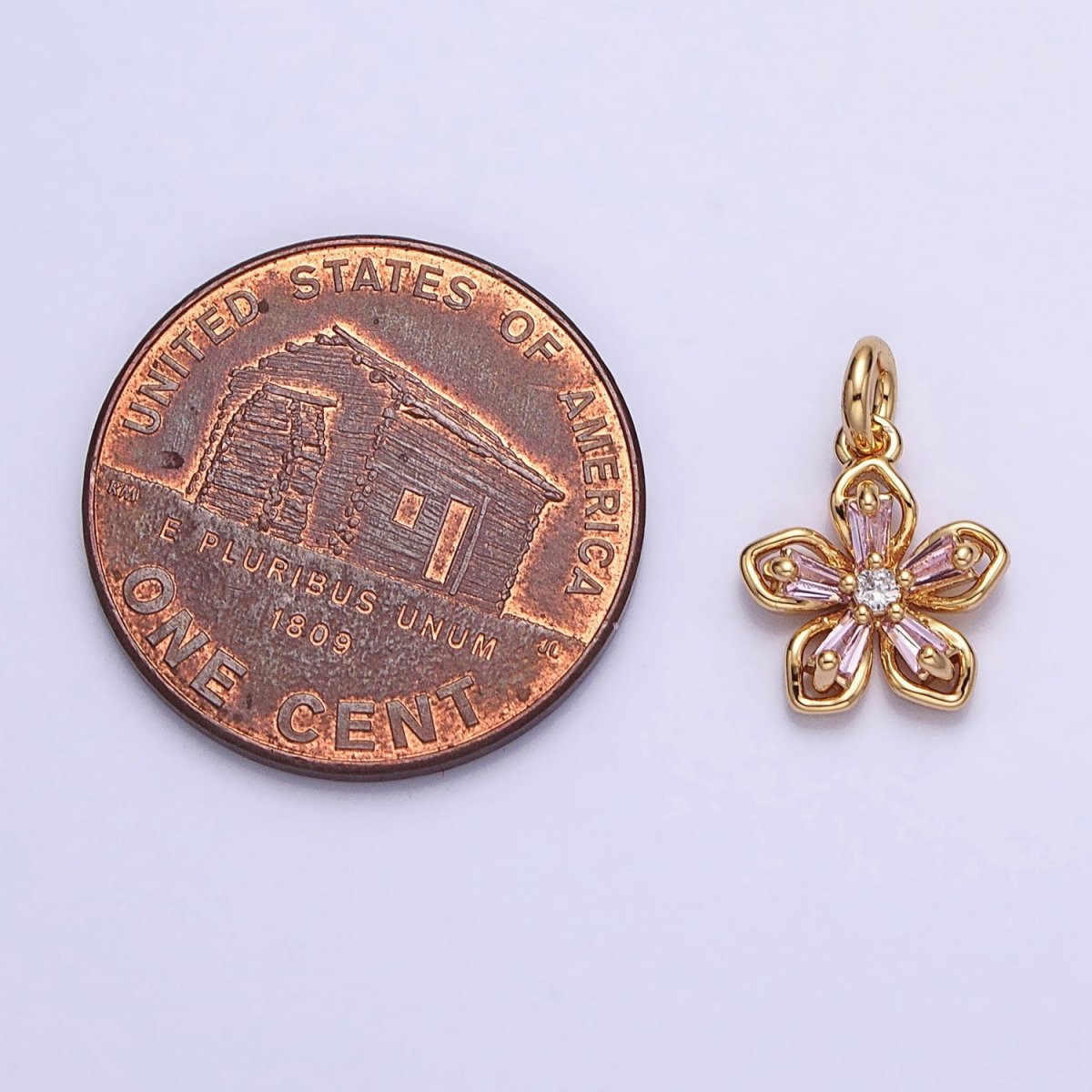 Gold, Silver Pink Baguette CZ Flower Petal Mini Add-On Charm | AC939 AC940