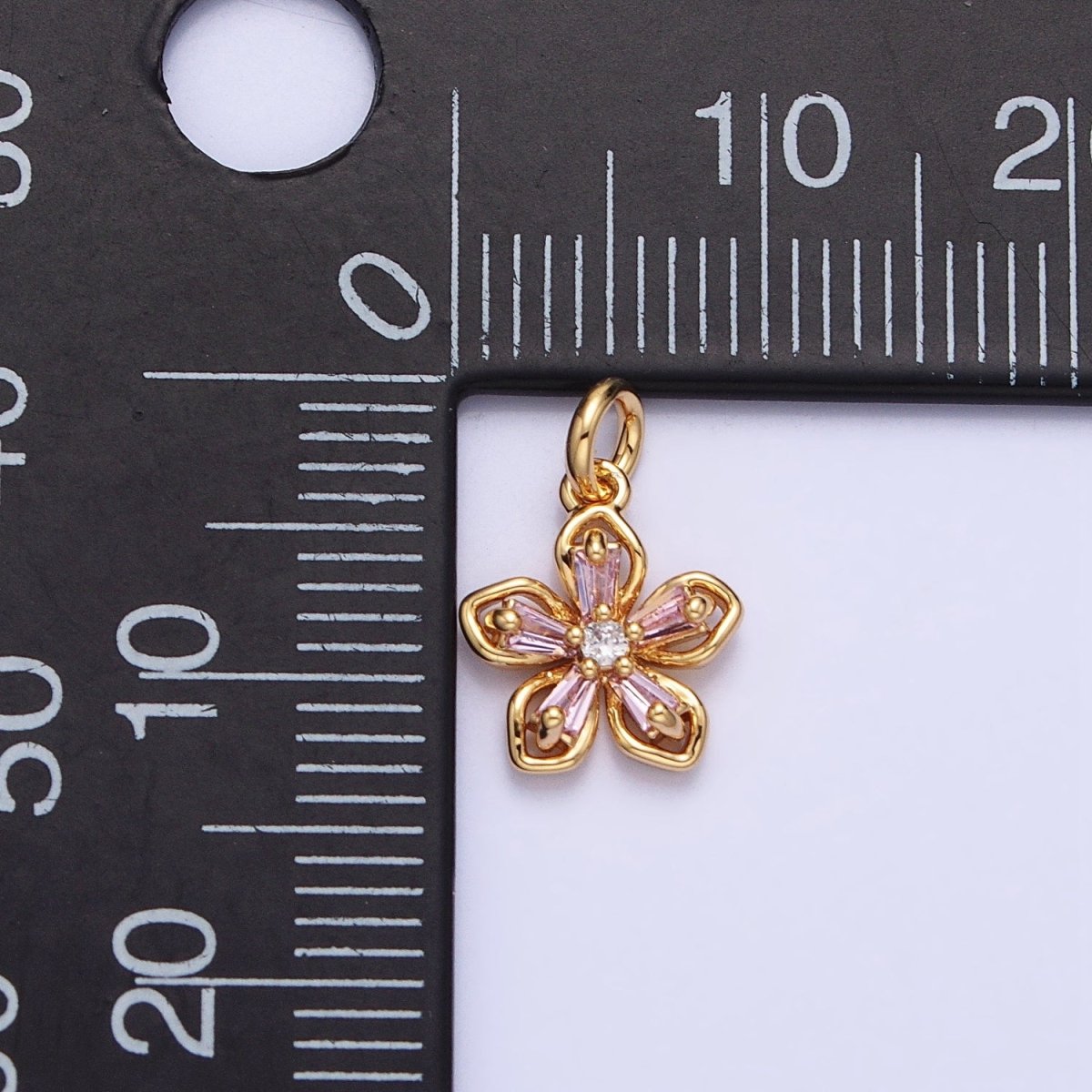 Gold, Silver Pink Baguette CZ Flower Petal Mini Add-On Charm | AC939 AC940