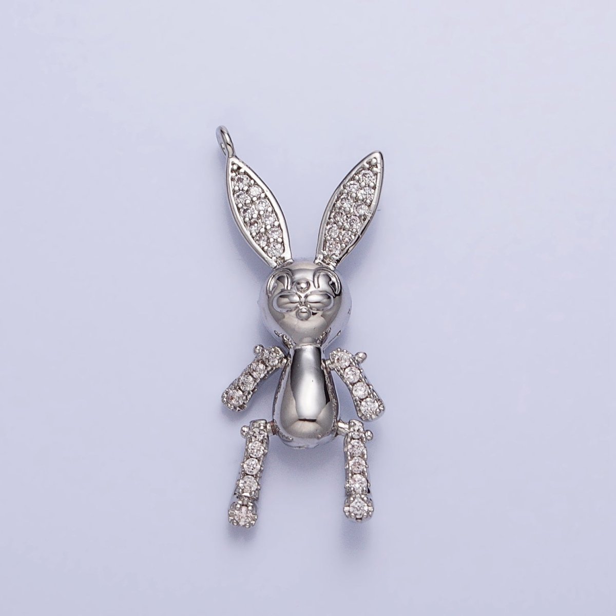 Gold, Silver Posed Bunny Rabbit Micro Paved CZ Mechanical Charm | AB779 AB780
