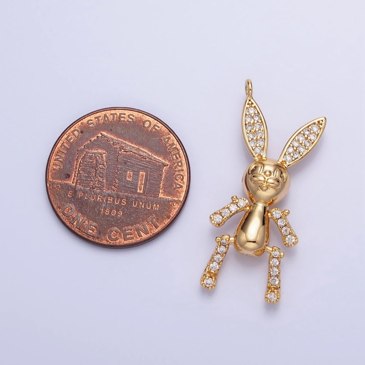 Gold, Silver Posed Bunny Rabbit Micro Paved CZ Mechanical Charm | AB779 AB780