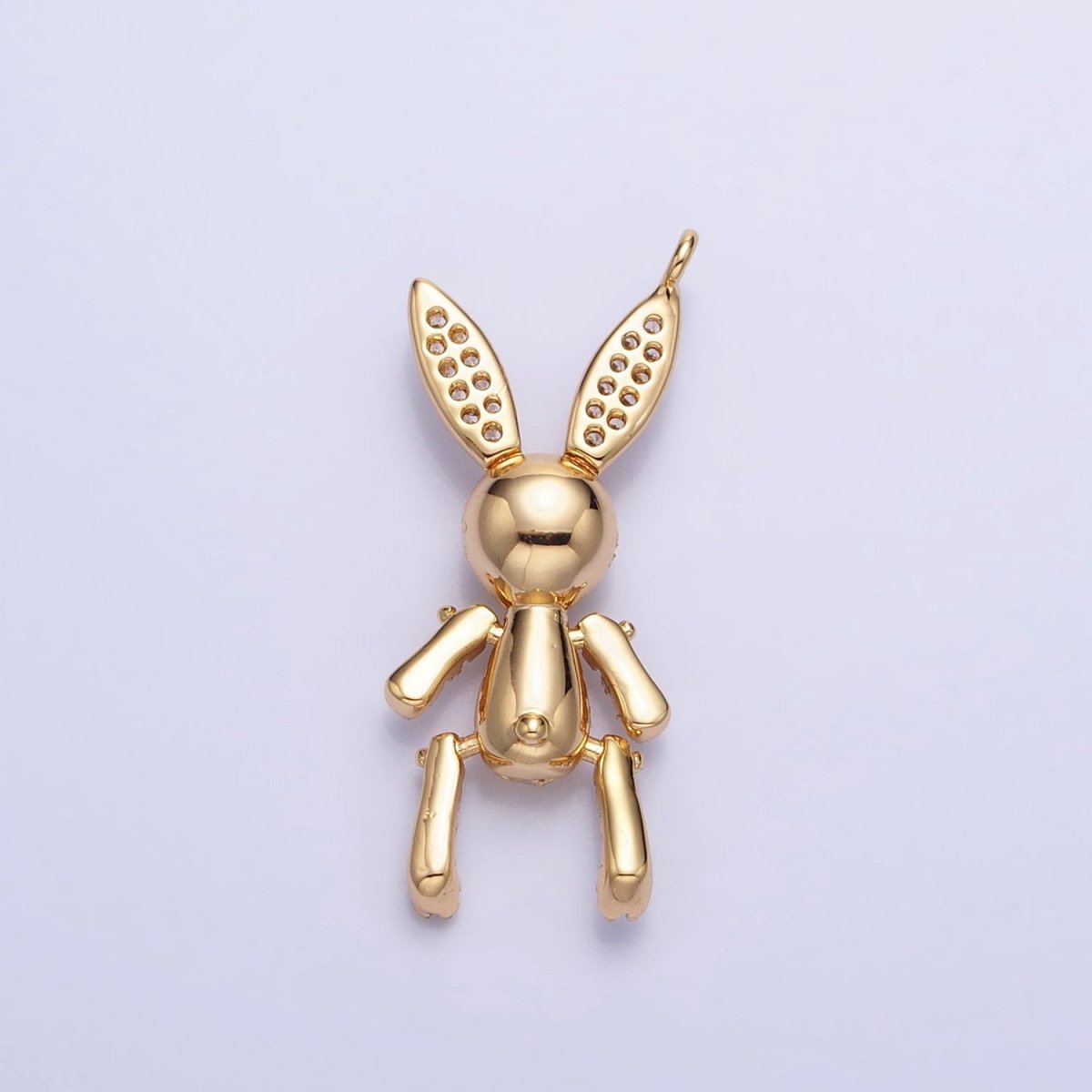 Gold, Silver Posed Bunny Rabbit Micro Paved CZ Mechanical Charm | AB779 AB780