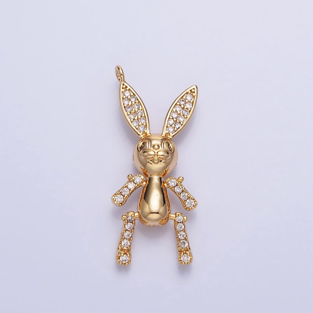 Gold, Silver Posed Bunny Rabbit Micro Paved CZ Mechanical Charm | AB779 AB780