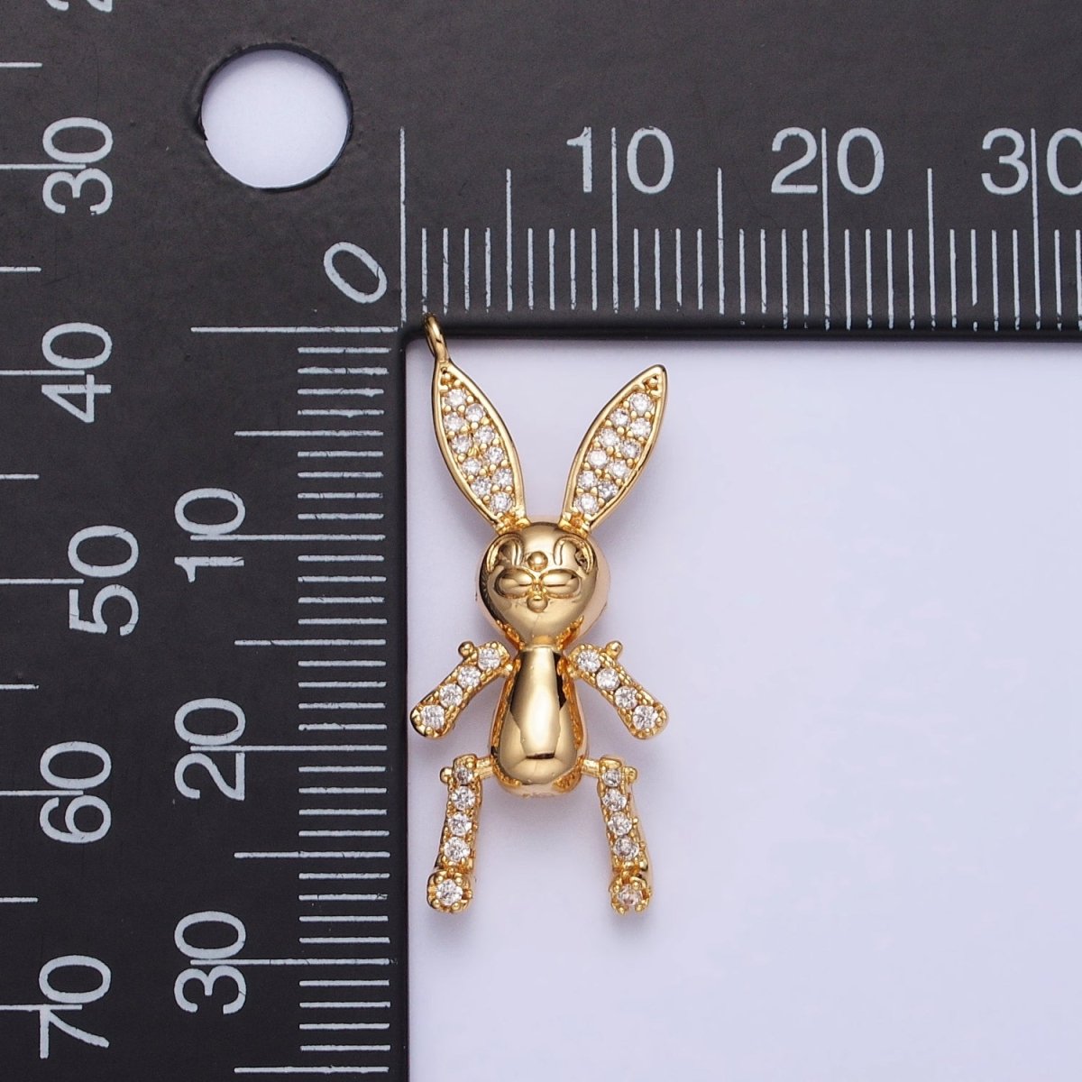 Gold, Silver Posed Bunny Rabbit Micro Paved CZ Mechanical Charm | AB779 AB780