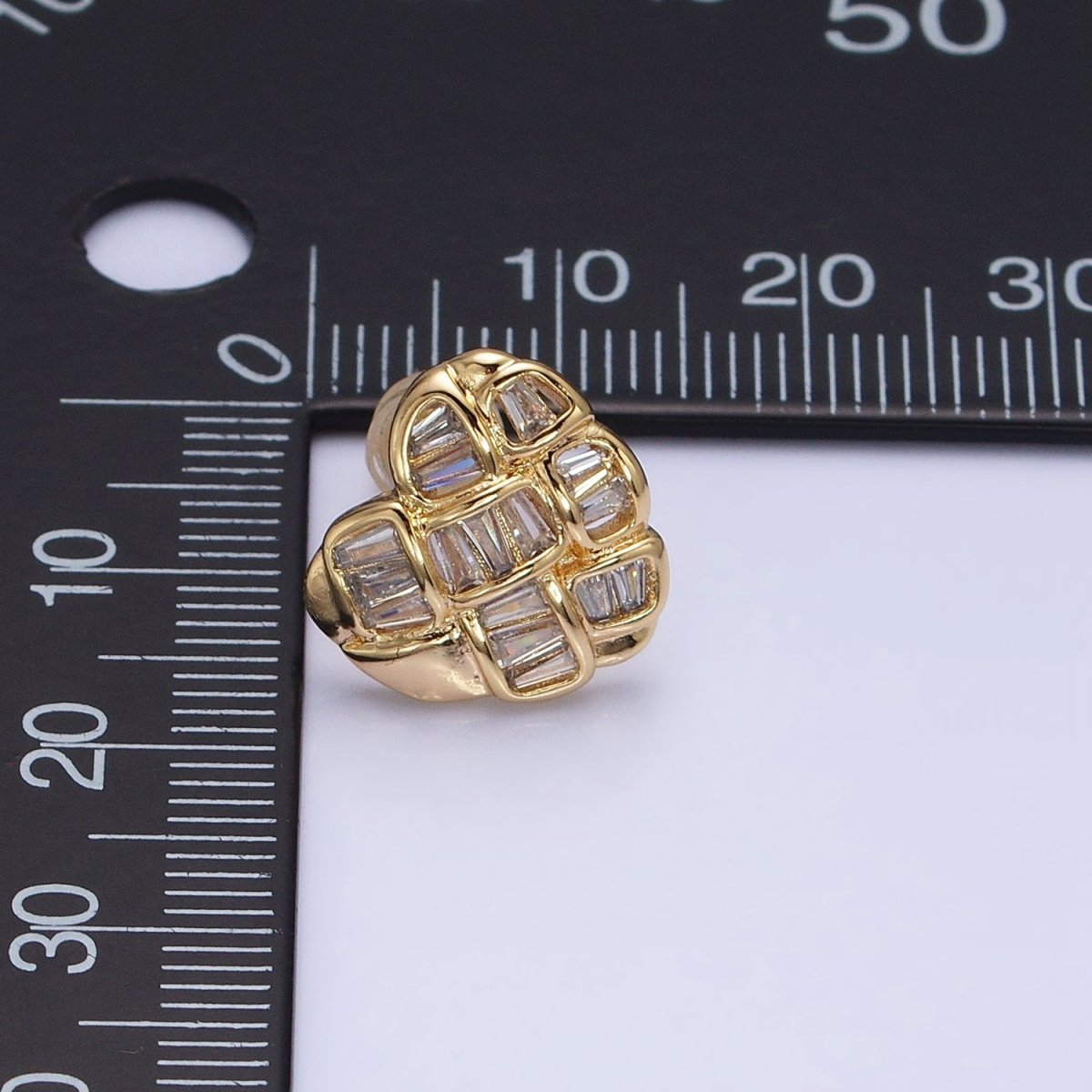 Gold, Silver Puffed Heart Clear Square Lined CZ Statement Stud Earrings in Gold & Silver | AD935 AD936