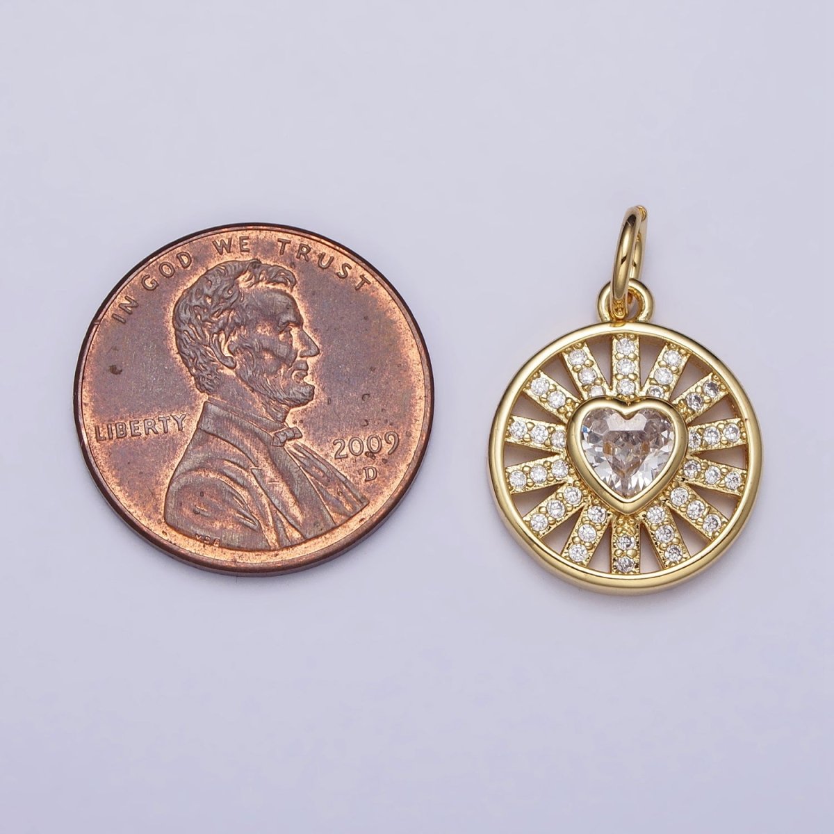 Gold, Silver Radiant Heart Clear CZ Micro Paved Bar Open Round Charm | AC974 AC1032