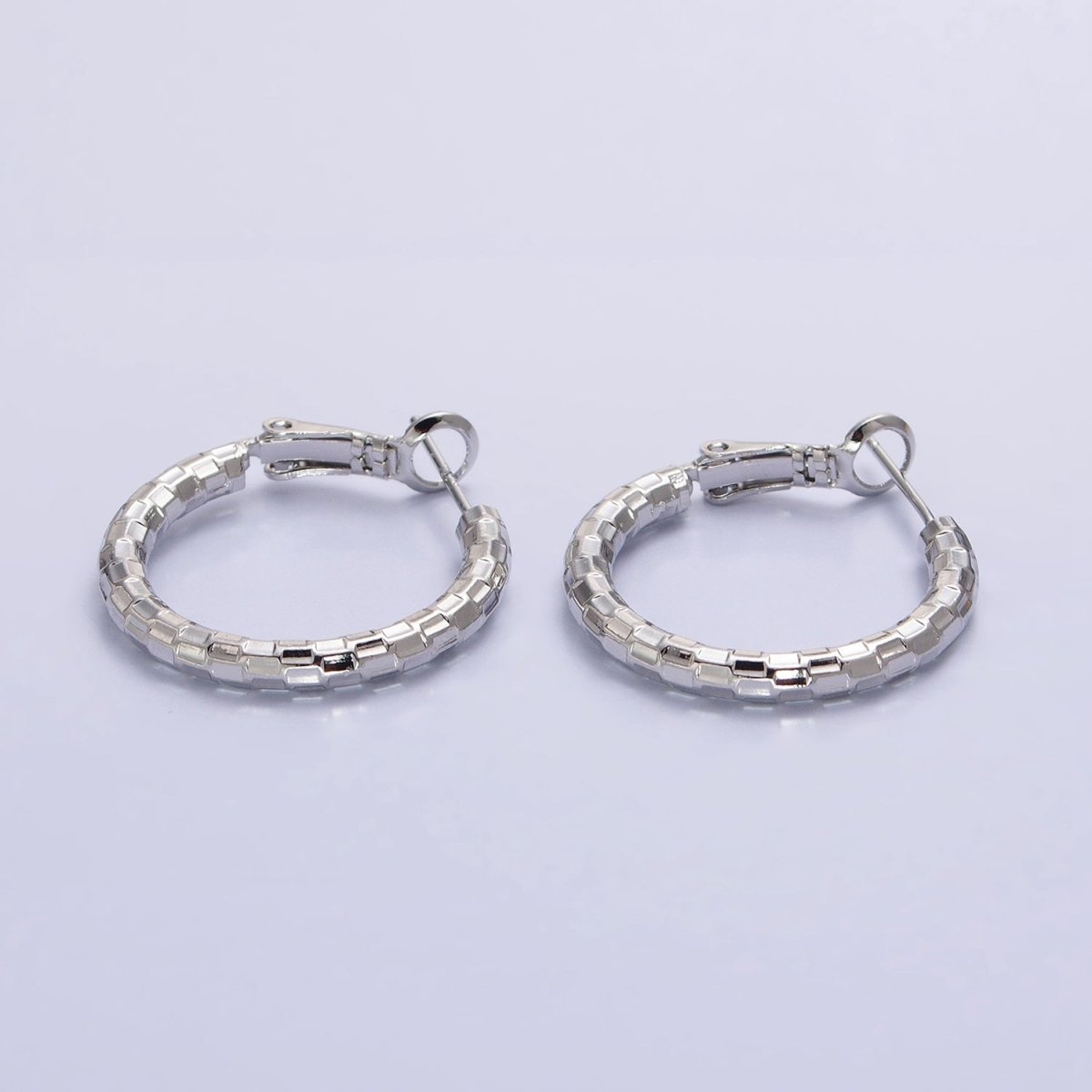 Gold, Silver Rectangular Bar Edged Textured 25mm, 20mm Hinge Latch Earrings | AB623 - AB626