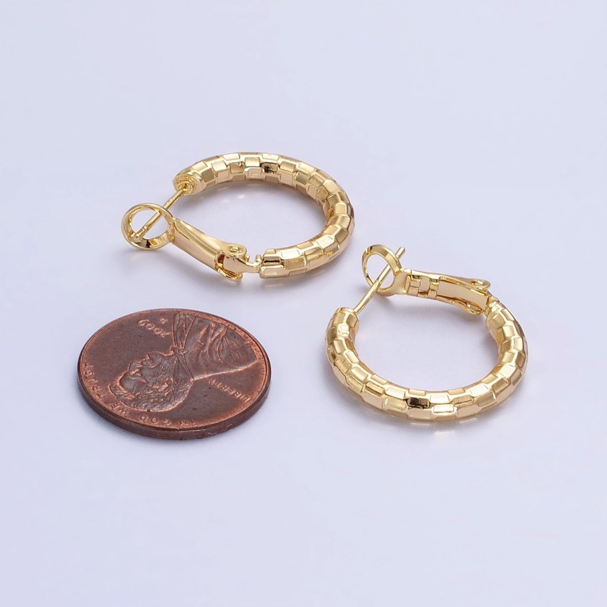 Gold, Silver Rectangular Bar Edged Textured 25mm, 20mm Hinge Latch Earrings | AB623 - AB626